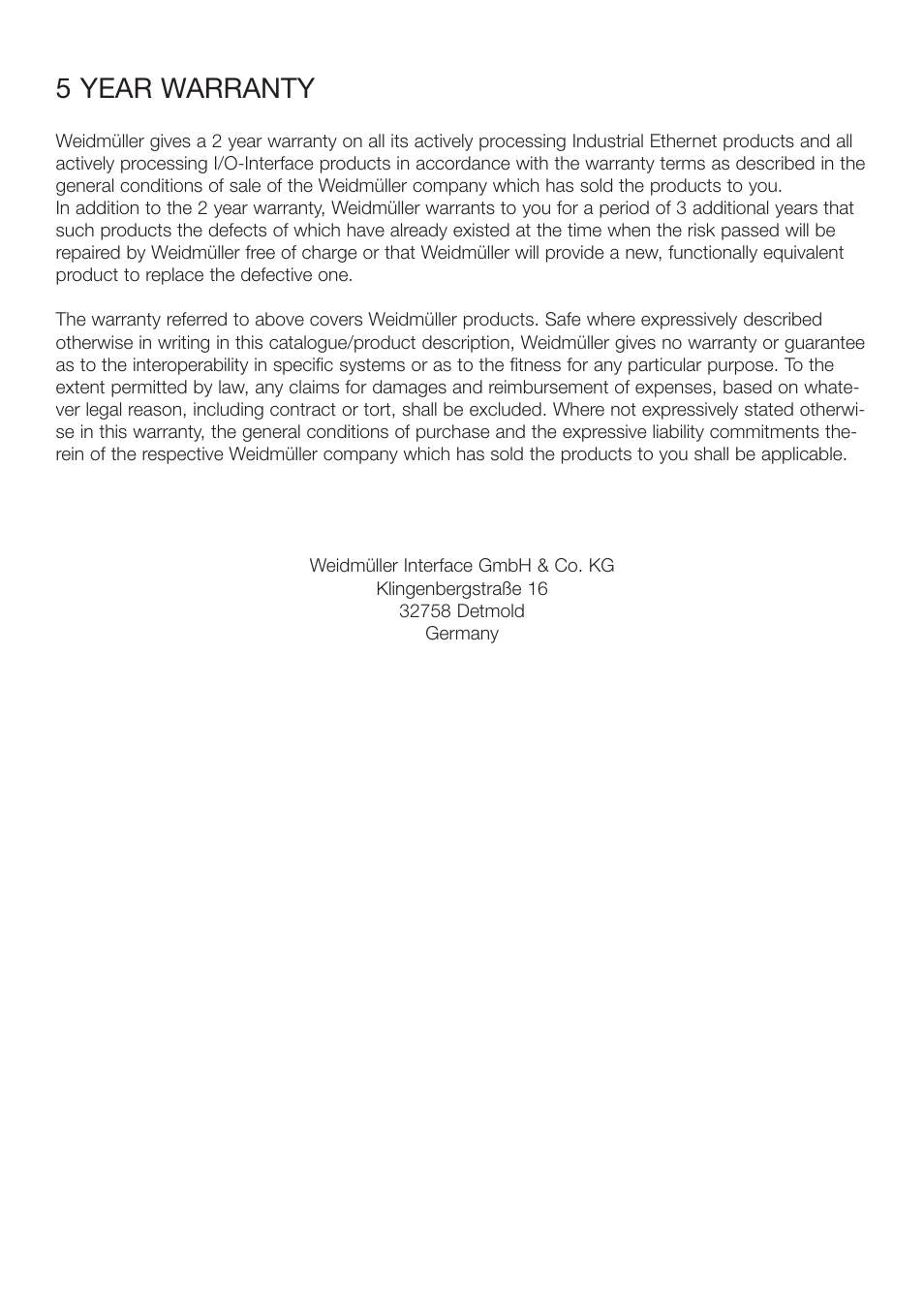 5 year warranty | Weidmuller IE-GPRS-I/O User Manual | Page 11 / 11