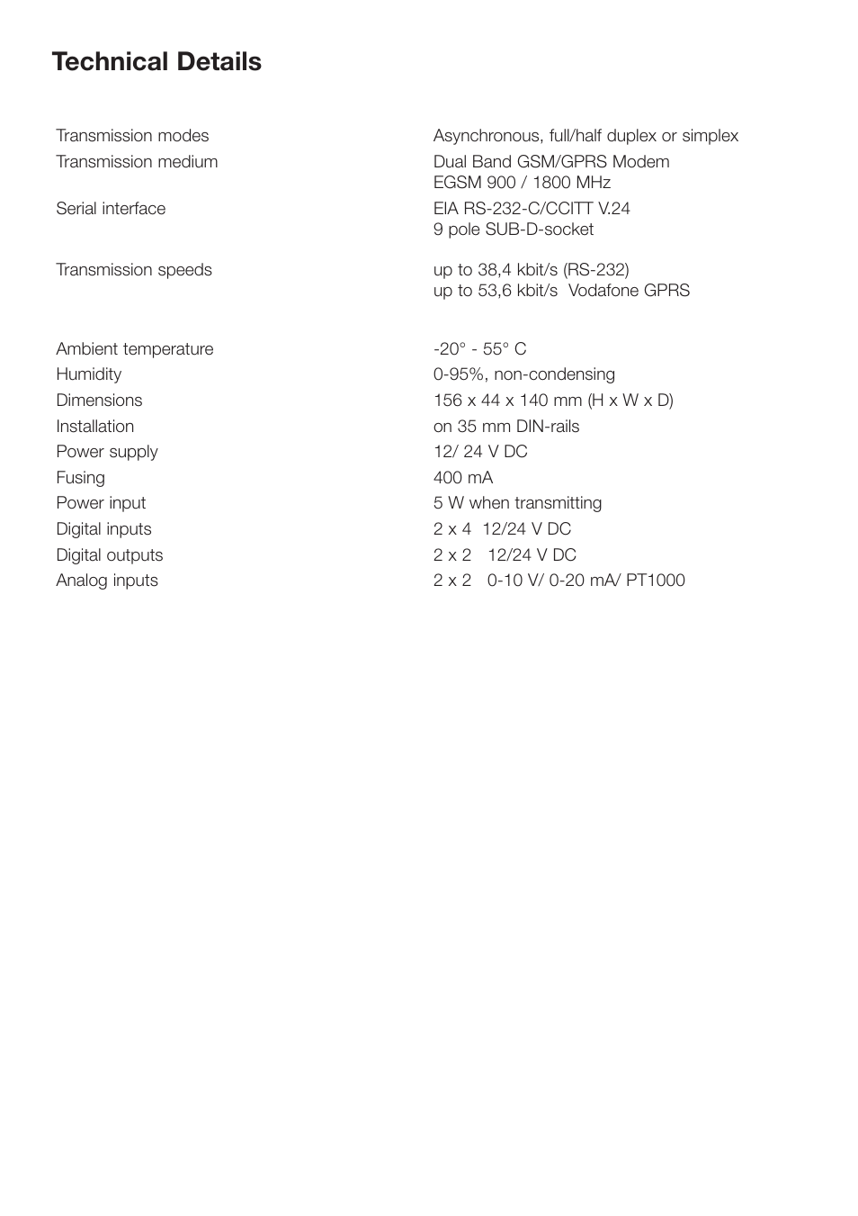 Technical details | Weidmuller IE-GPRS-I/O User Manual | Page 3 / 11