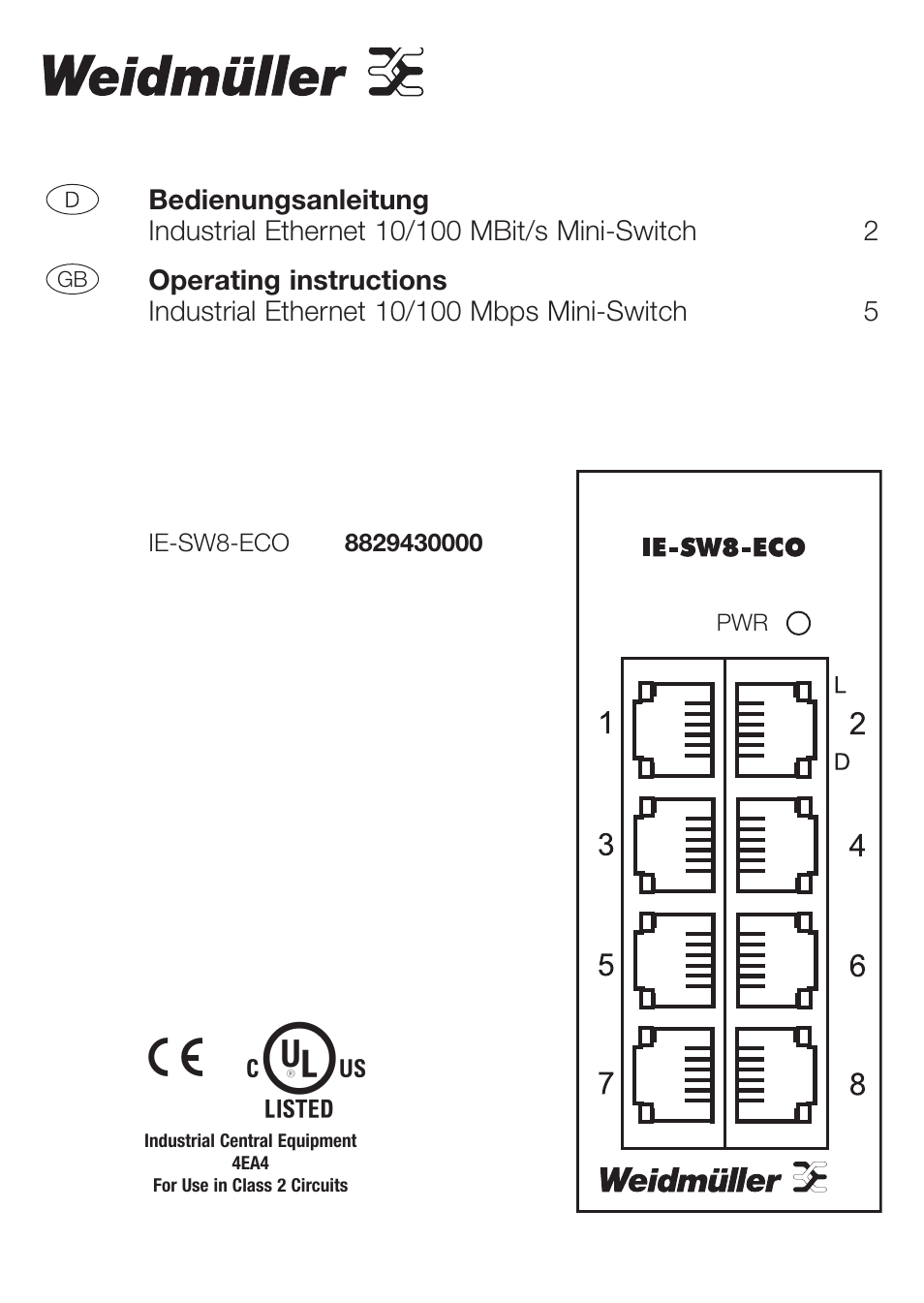 Weidmuller IE-SW8-ECO Mini Switch User Manual | 5 pages