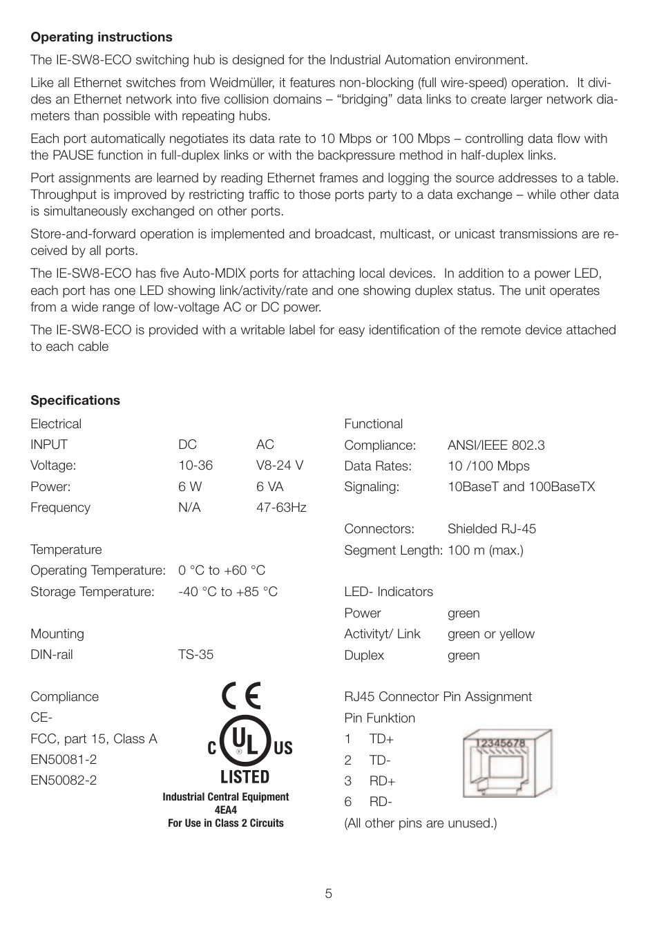 Weidmuller IE-SW8-ECO Mini Switch User Manual | Page 2 / 5