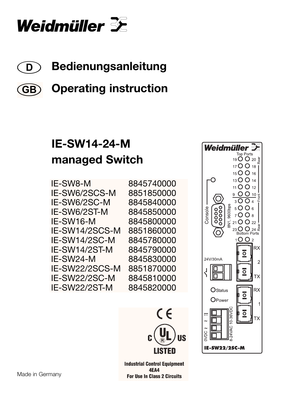 Weidmuller IE-SWxx-M Managed Switch User Manual | 10 pages