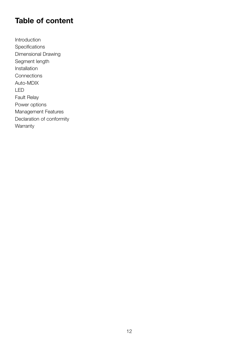 Table of content | Weidmuller IE-SWxx-M Managed Switch User Manual | Page 2 / 10