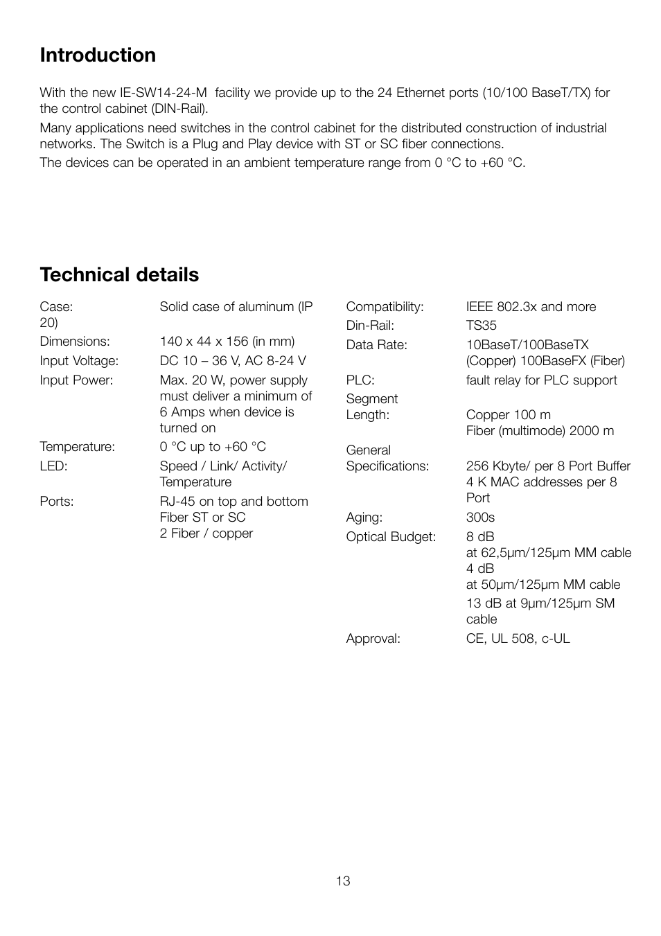 Introduction, Technical details | Weidmuller IE-SWxx-M Managed Switch User Manual | Page 3 / 10