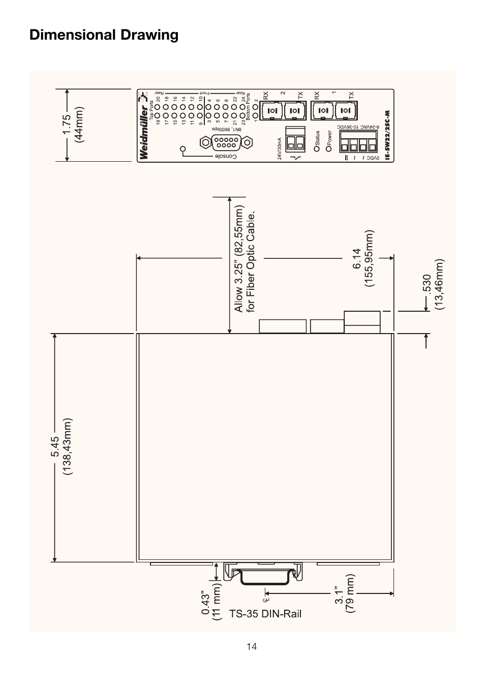 Dimensional drawing | Weidmuller IE-SWxx-M Managed Switch User Manual | Page 4 / 10