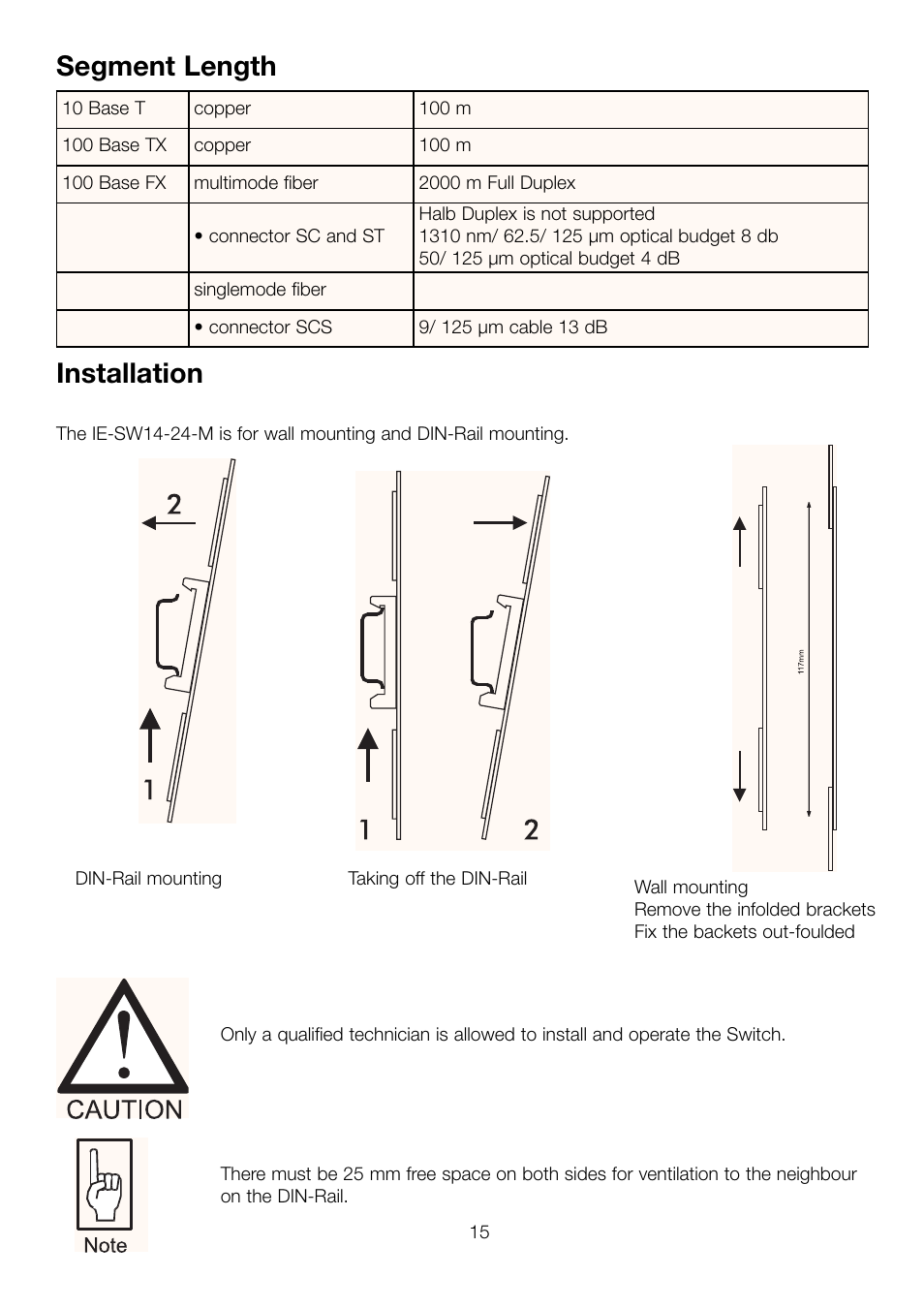 Segment length, Installation | Weidmuller IE-SWxx-M Managed Switch User Manual | Page 5 / 10