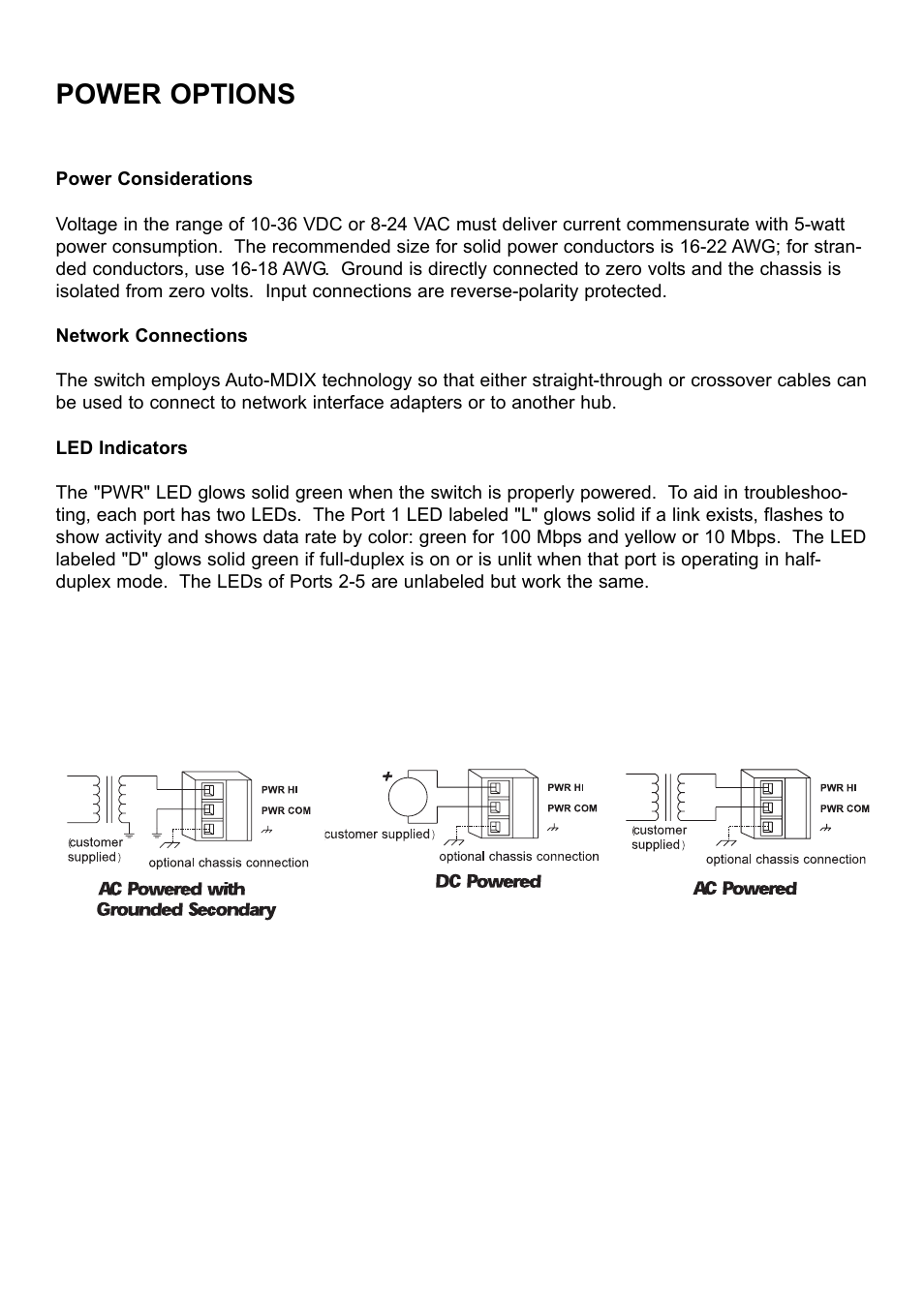 Power options | Weidmuller Unmanaged 5 Port FLAT Ethernet Switch User Manual | Page 3 / 4