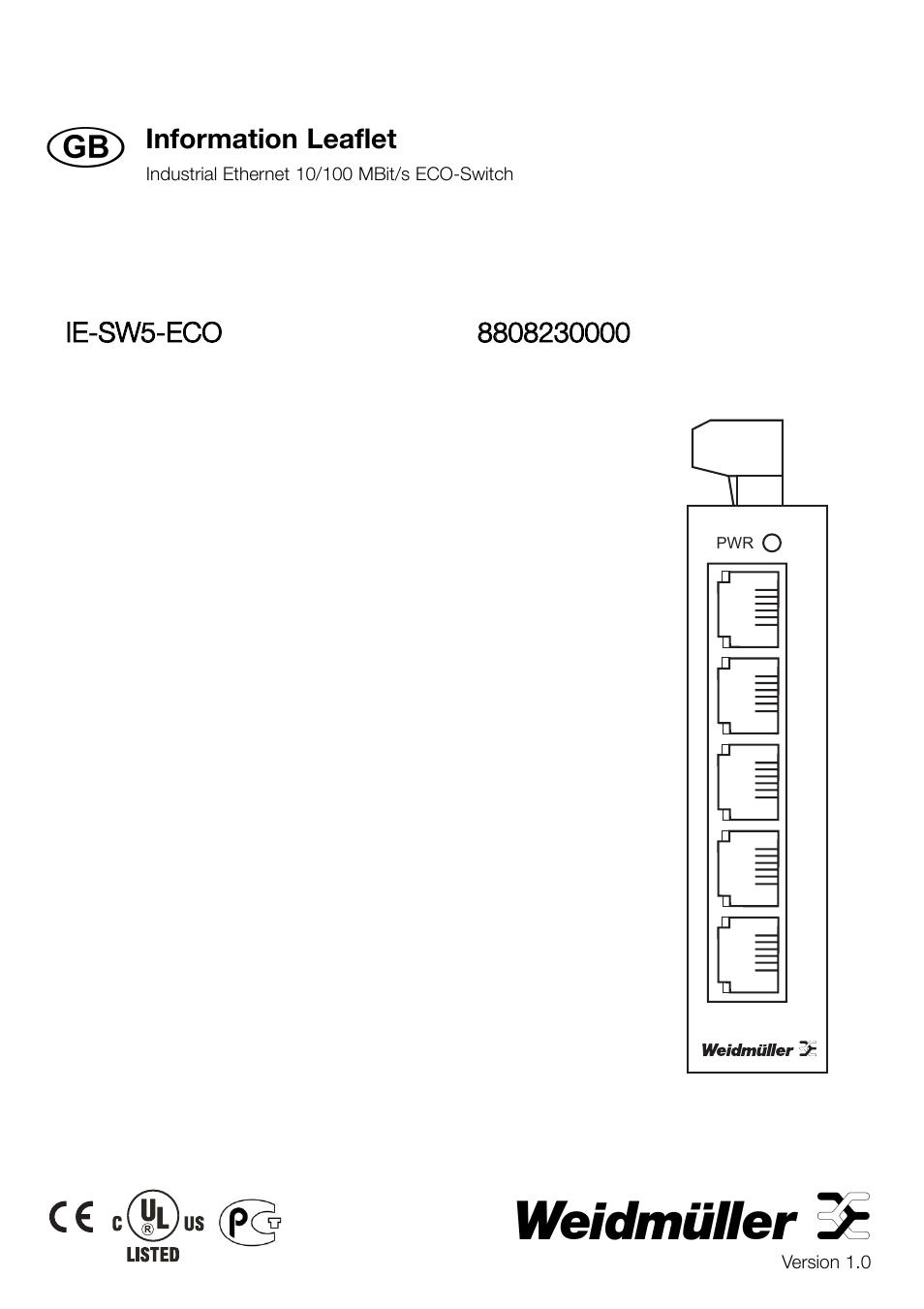 Weidmuller IE-SW5-ECO EcoLine Unmanaged Switch User Manual | 8 pages