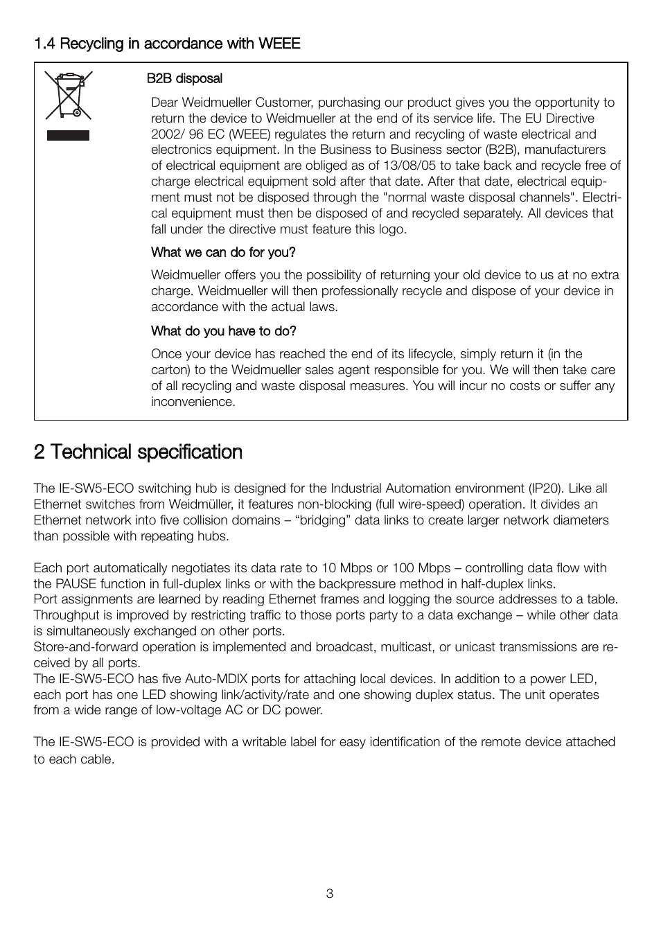 Weidmuller IE-SW5-ECO EcoLine Unmanaged Switch User Manual | Page 3 / 8