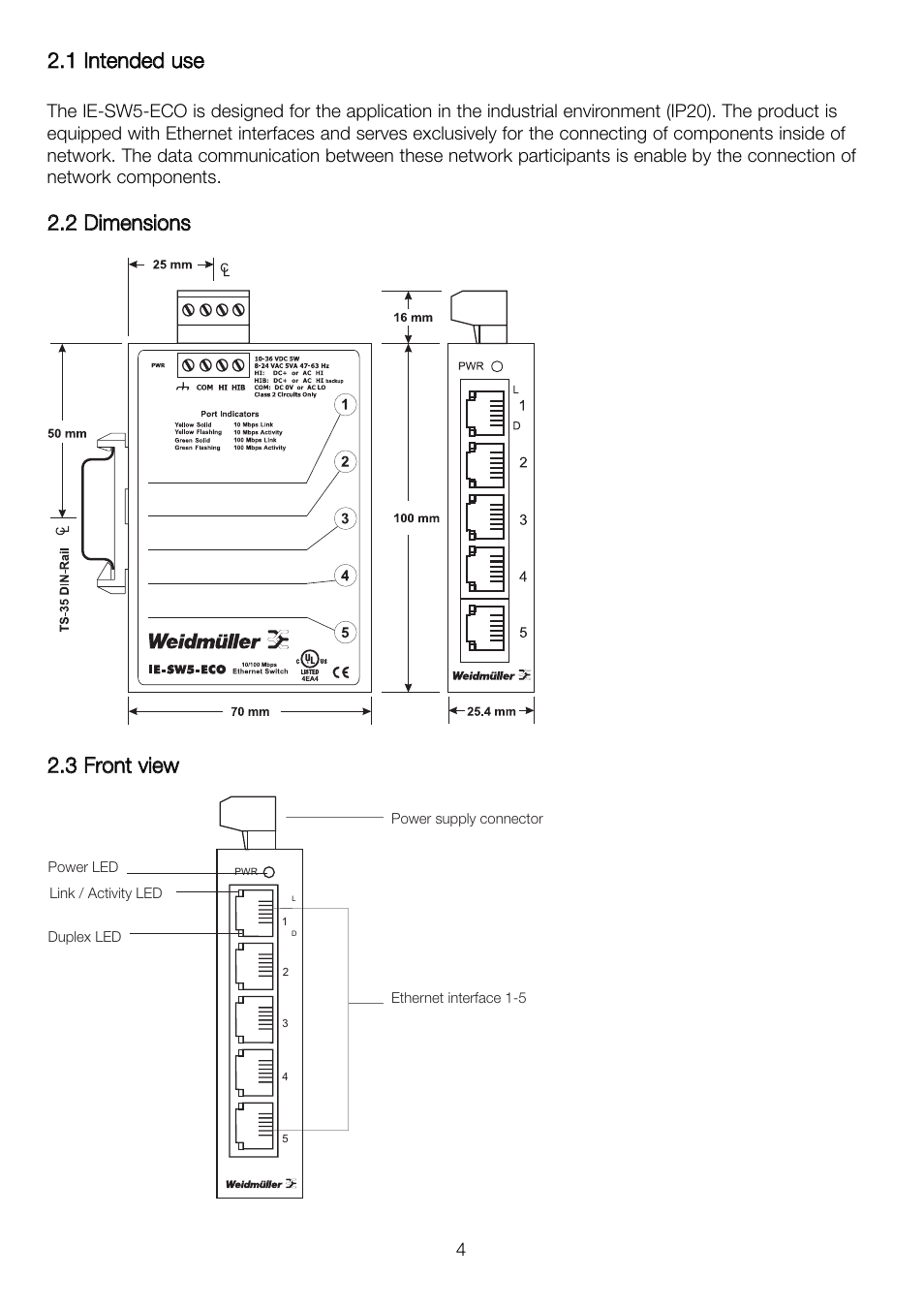 Weidmuller IE-SW5-ECO EcoLine Unmanaged Switch User Manual | Page 4 / 8