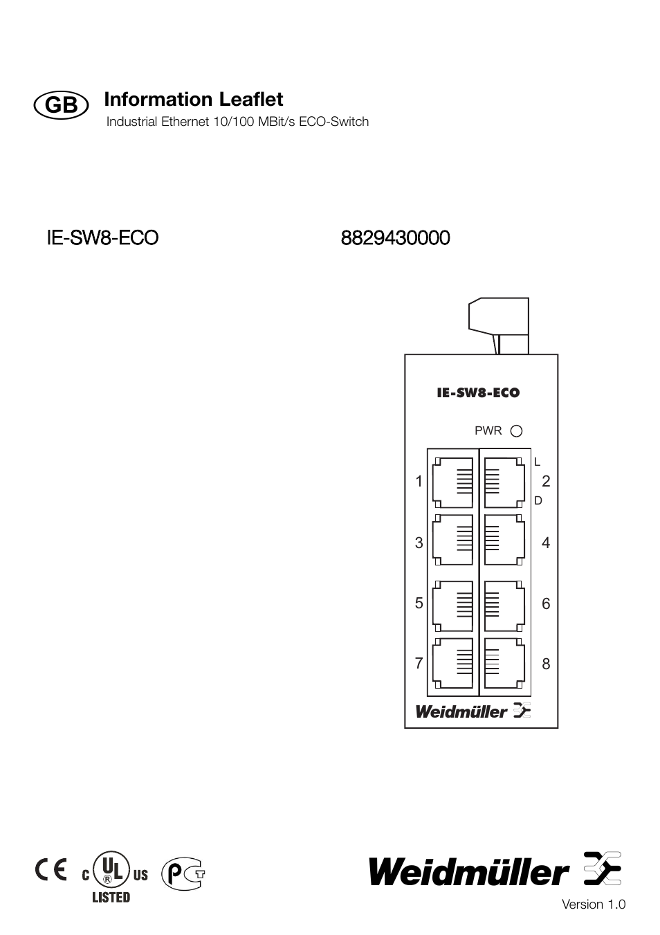 Weidmuller IE-SW8-ECO EcoLine Unmanaged Switch User Manual | 8 pages