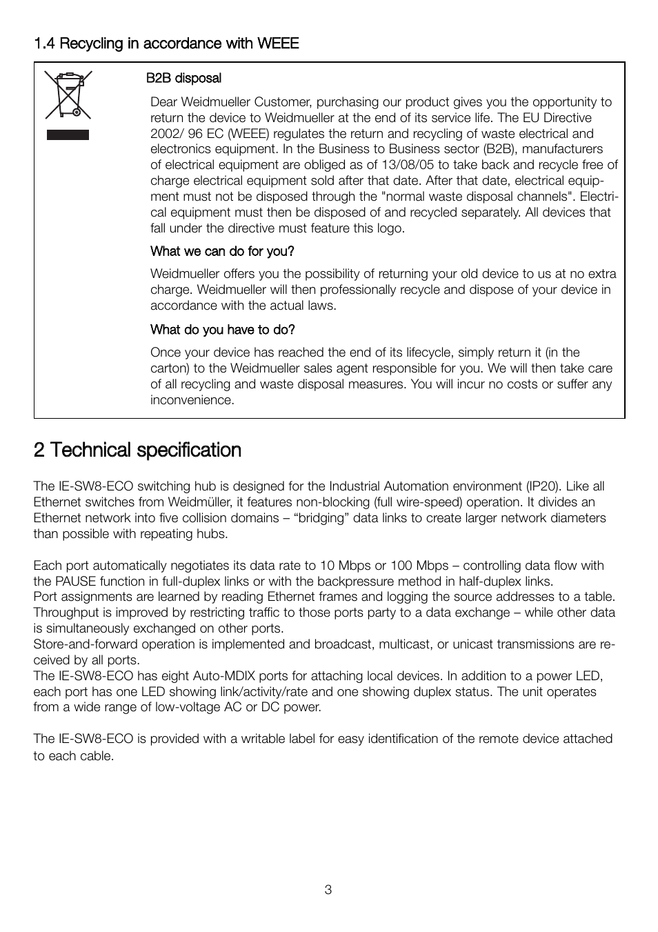 Weidmuller IE-SW8-ECO EcoLine Unmanaged Switch User Manual | Page 3 / 8