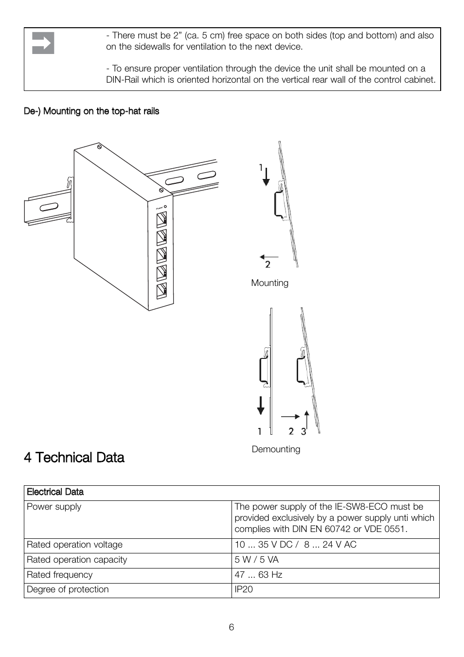 44 t te ec ch hn niic ca all d da atta a | Weidmuller IE-SW8-ECO EcoLine Unmanaged Switch User Manual | Page 6 / 8