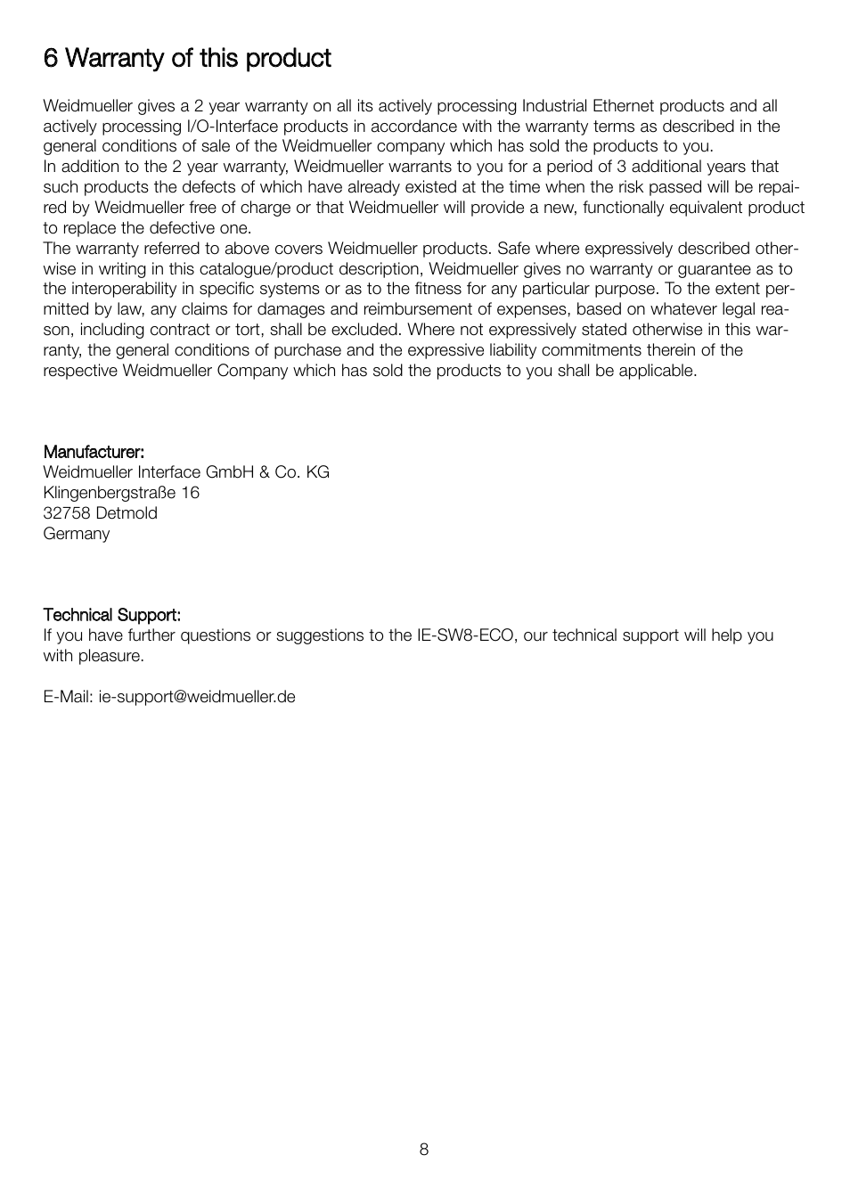 Weidmuller IE-SW8-ECO EcoLine Unmanaged Switch User Manual | Page 8 / 8