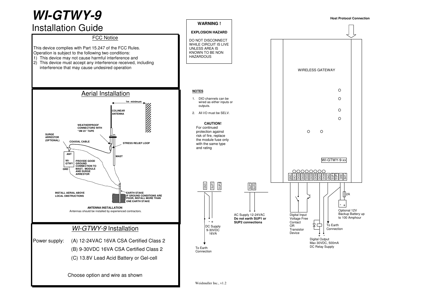 Weidmuller WI GTWY-9: Wireless Gateways v1.2 User Manual | 1 page