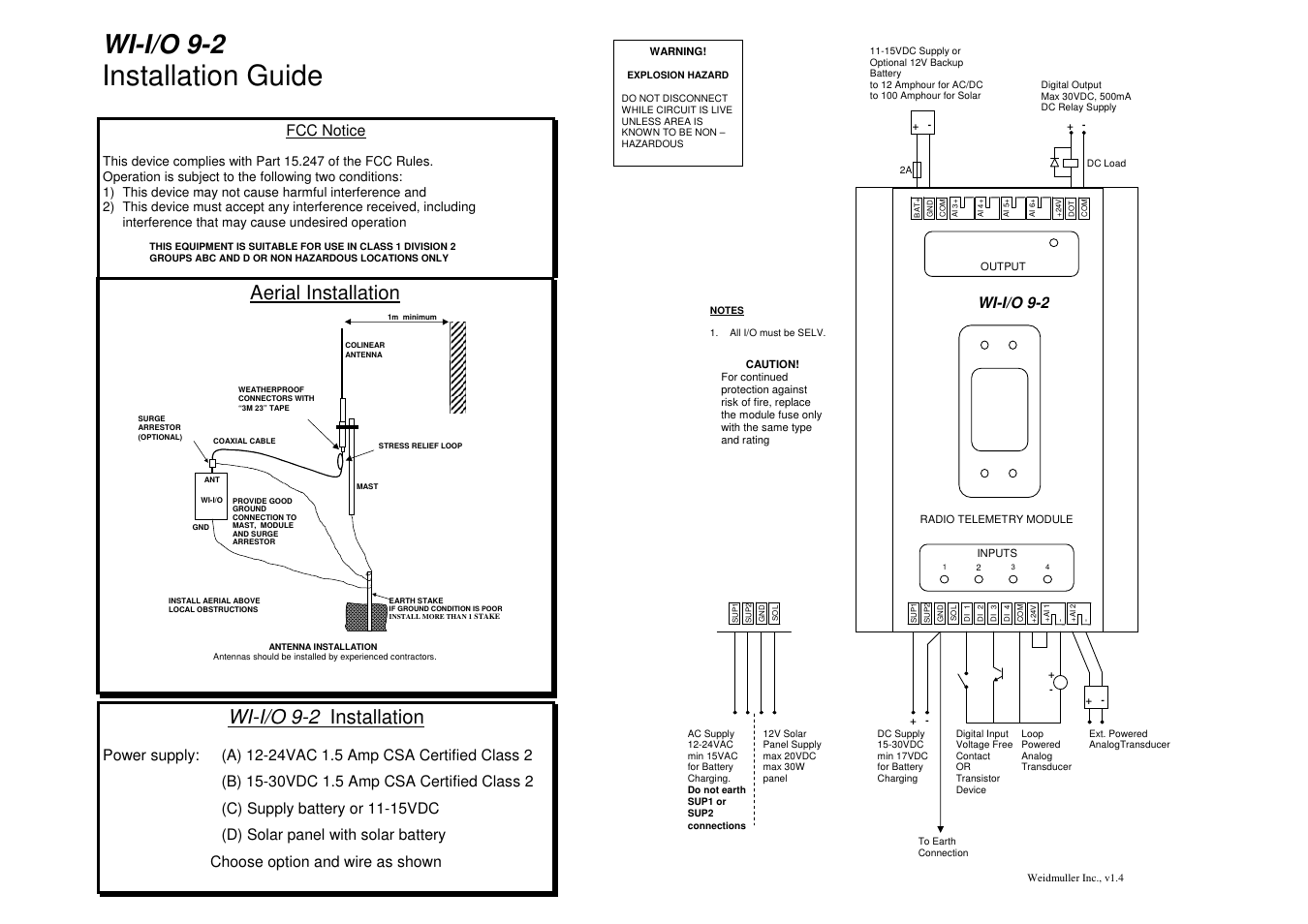 Weidmuller WI I/O 9-2: Wireless I/O Transceiver 4DO/1DO/6AI/4PI v1.4 User Manual | 1 page