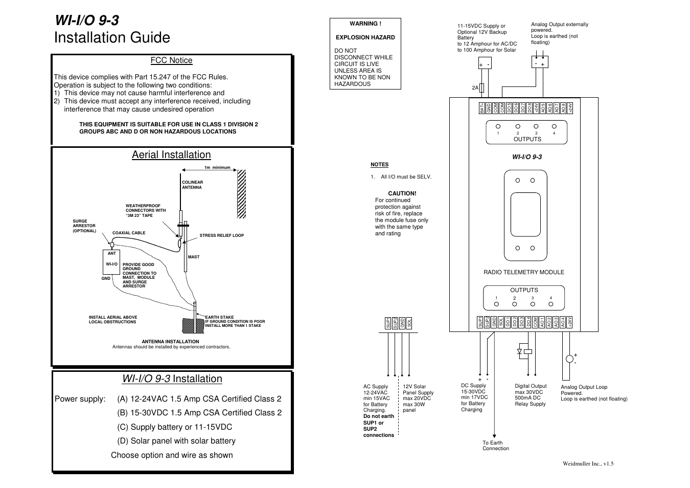 Weidmuller WI I/O 9-3: Wireless I/O Transceiver 8DO/8AO/4PO v1.5 User Manual | 1 page