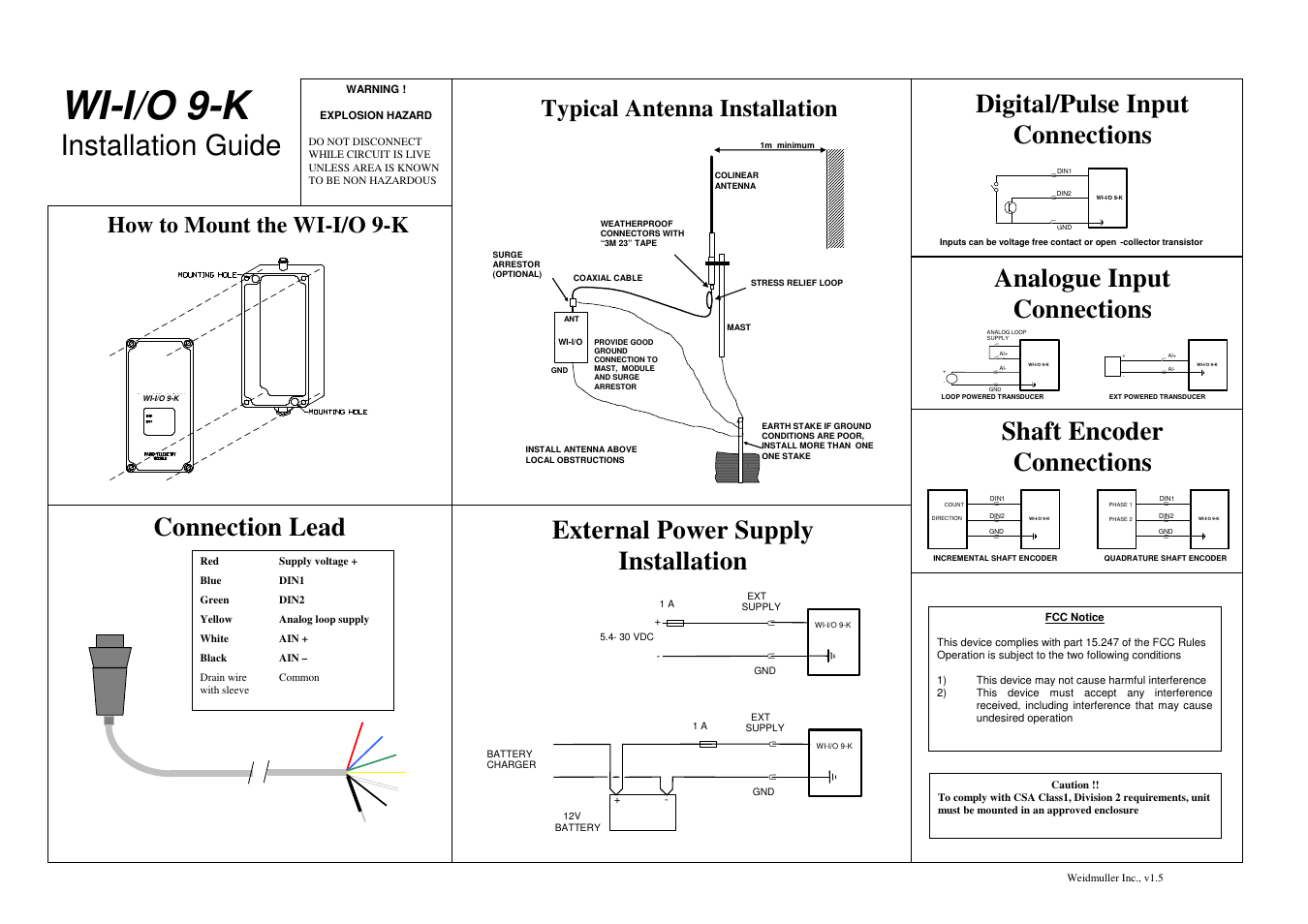 Weidmuller WI I/O 9-K: Wireless I/O Transceiver 2DI/1AI/2PI v1.5 User Manual | 1 page