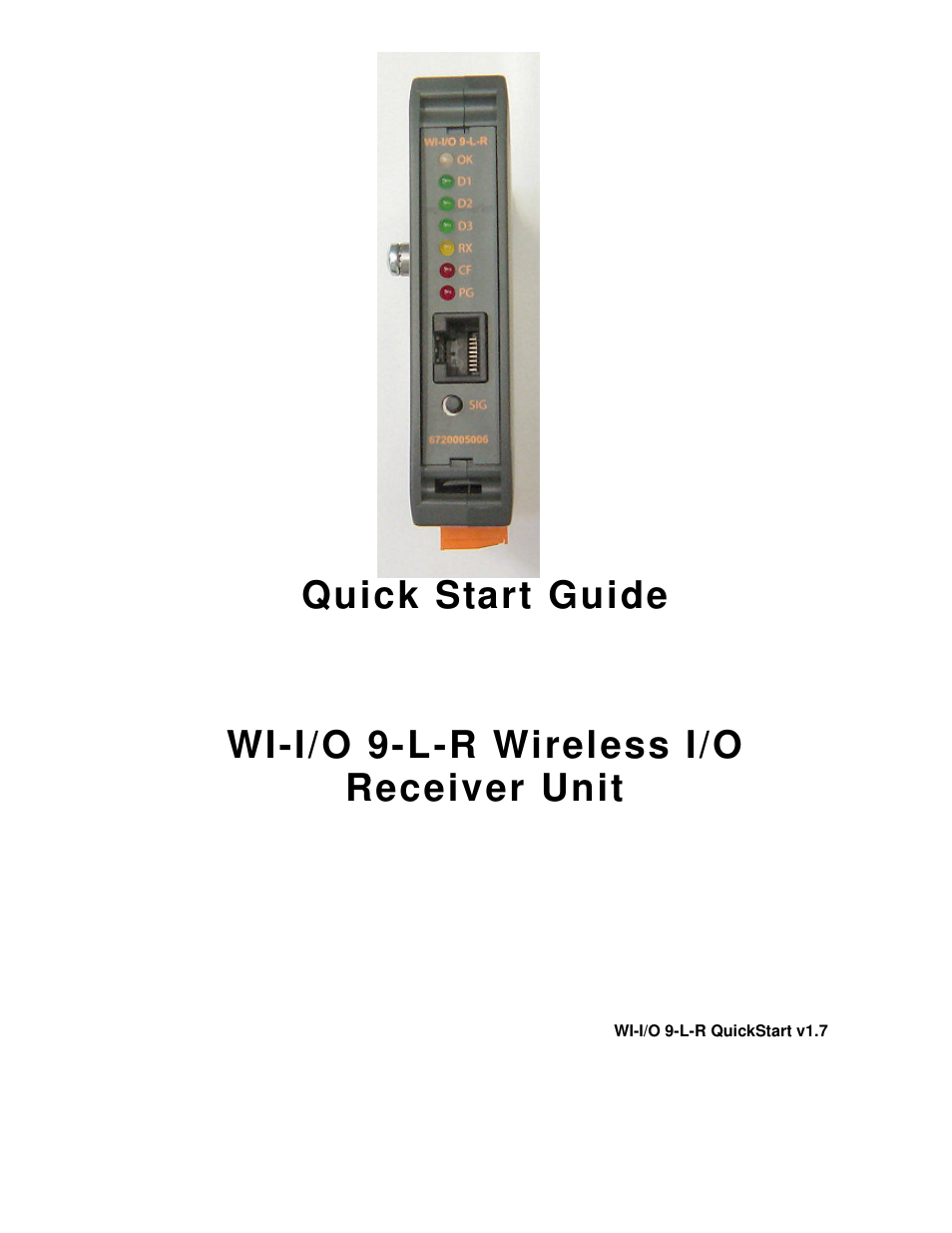 Weidmuller WI-I/O 9-L-R: Wireless I/O Receiver Quick Start Guide v1.7 User Manual | 8 pages