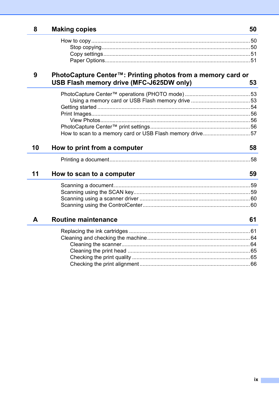 Brother Fax Machine/Multi-Function Center MFC-J280W User Manual | Page 11 / 150