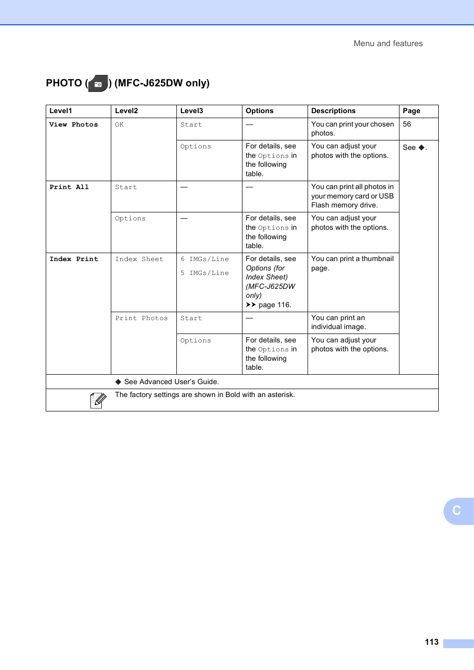 Photo ( ) (mfc-j625dw only) | Brother Fax Machine/Multi-Function Center MFC-J280W User Manual | Page 127 / 150