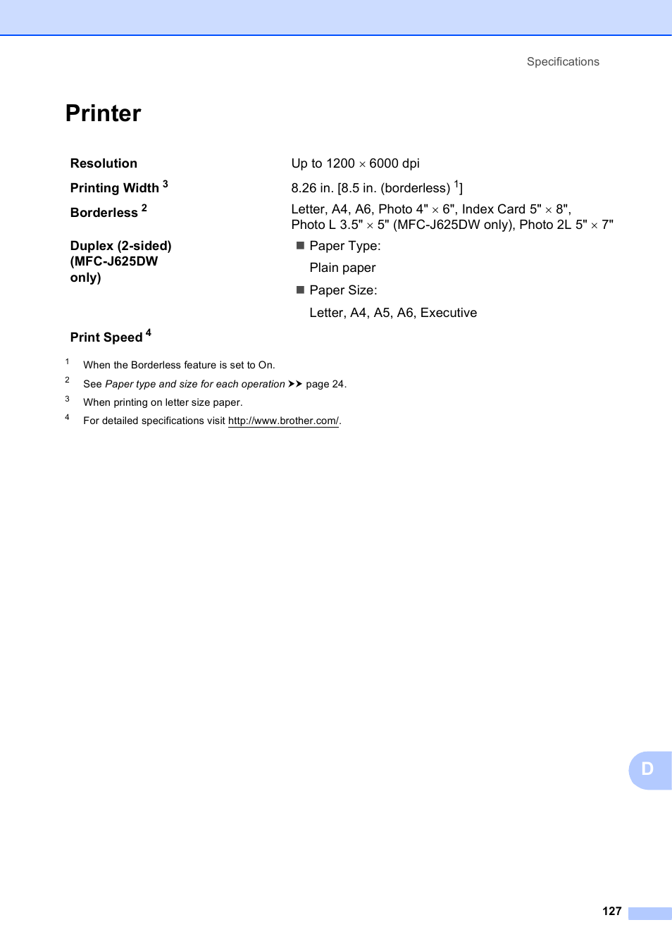 Printer | Brother Fax Machine/Multi-Function Center MFC-J280W User Manual | Page 141 / 150