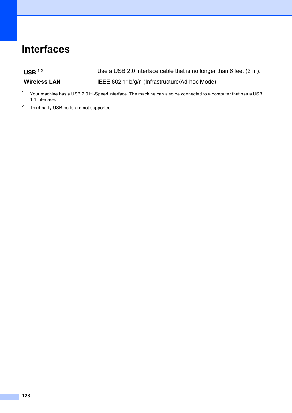 Interfaces | Brother Fax Machine/Multi-Function Center MFC-J280W User Manual | Page 142 / 150