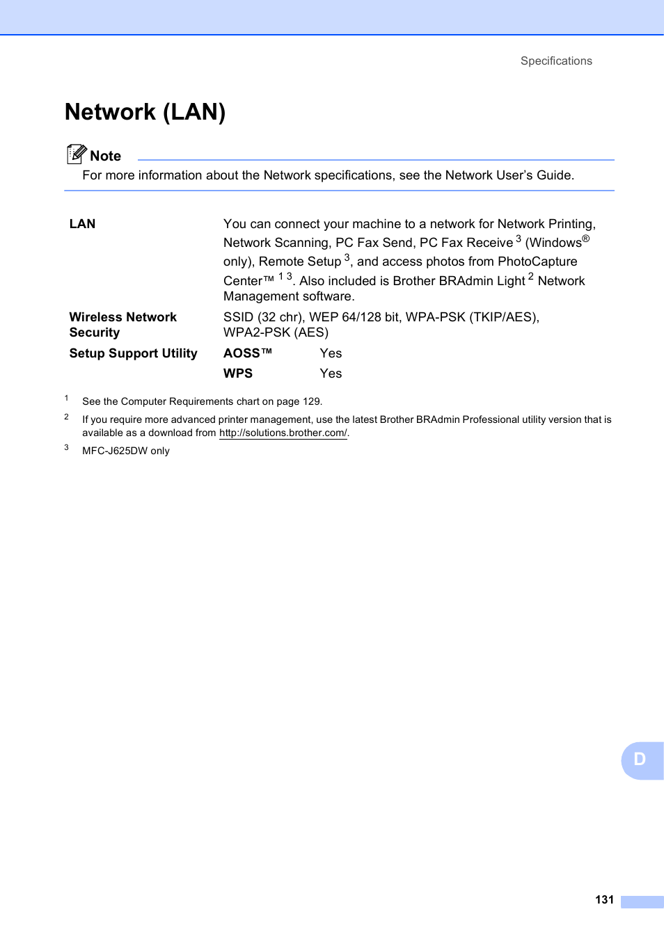 Network (lan) | Brother Fax Machine/Multi-Function Center MFC-J280W User Manual | Page 145 / 150
