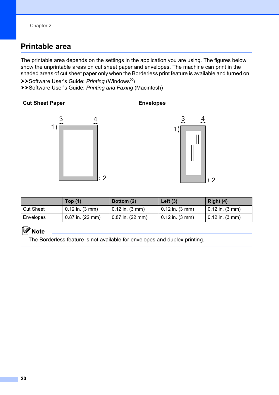 Printable area | Brother Fax Machine/Multi-Function Center MFC-J280W User Manual | Page 34 / 150
