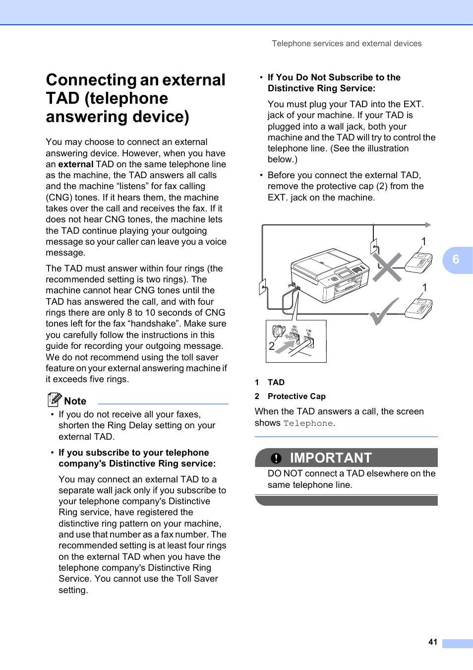 Important | Brother Fax Machine/Multi-Function Center MFC-J280W User Manual | Page 55 / 150