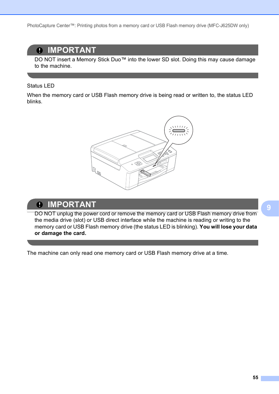 Important | Brother Fax Machine/Multi-Function Center MFC-J280W User Manual | Page 69 / 150