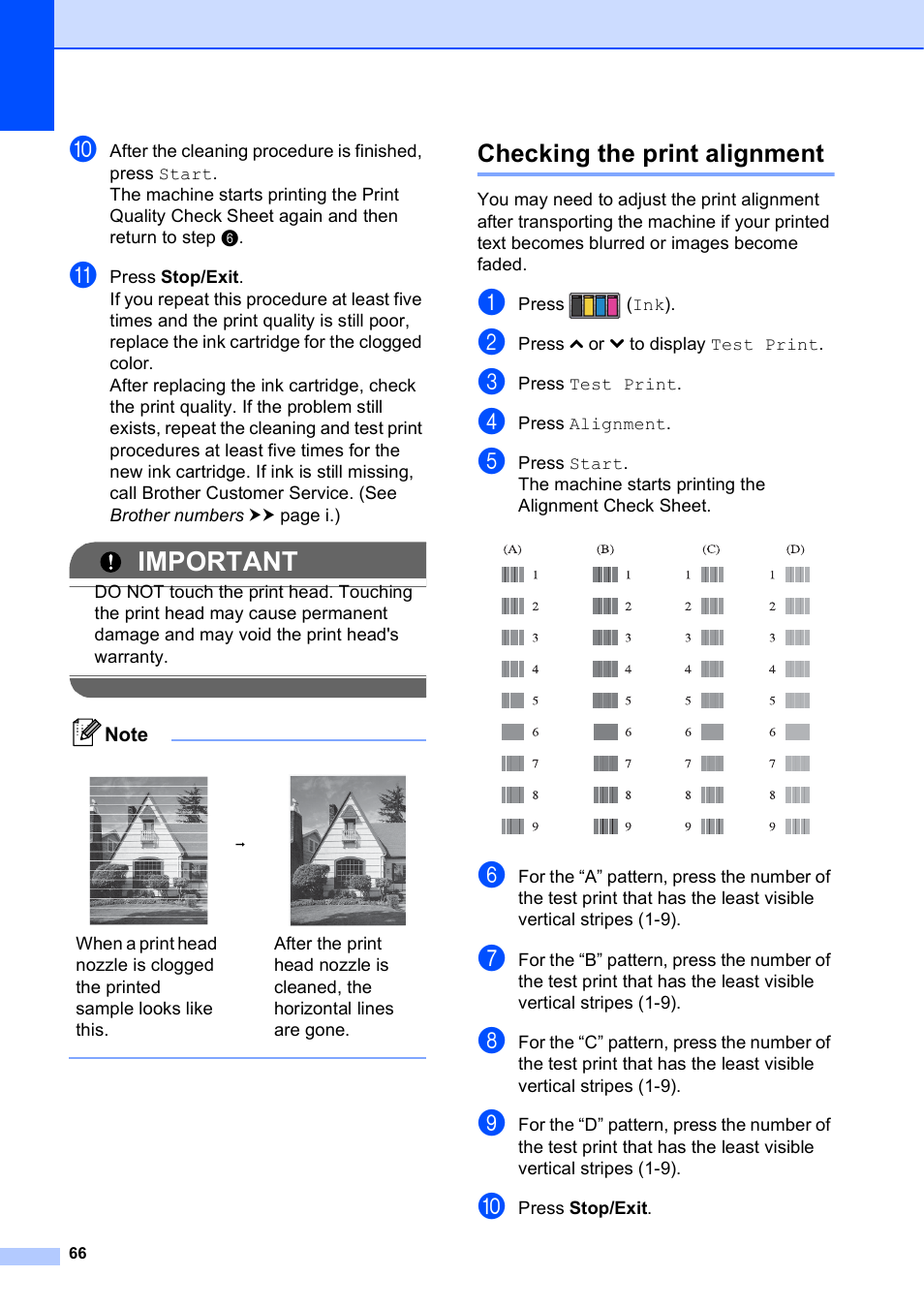 Checking the print alignment, Important | Brother Fax Machine/Multi-Function Center MFC-J280W User Manual | Page 80 / 150