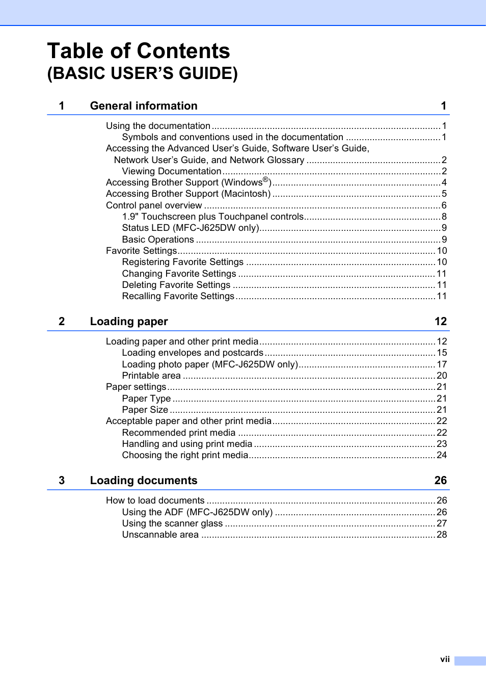 Brother Fax Machine/Multi-Function Center MFC-J280W User Manual | Page 9 / 150