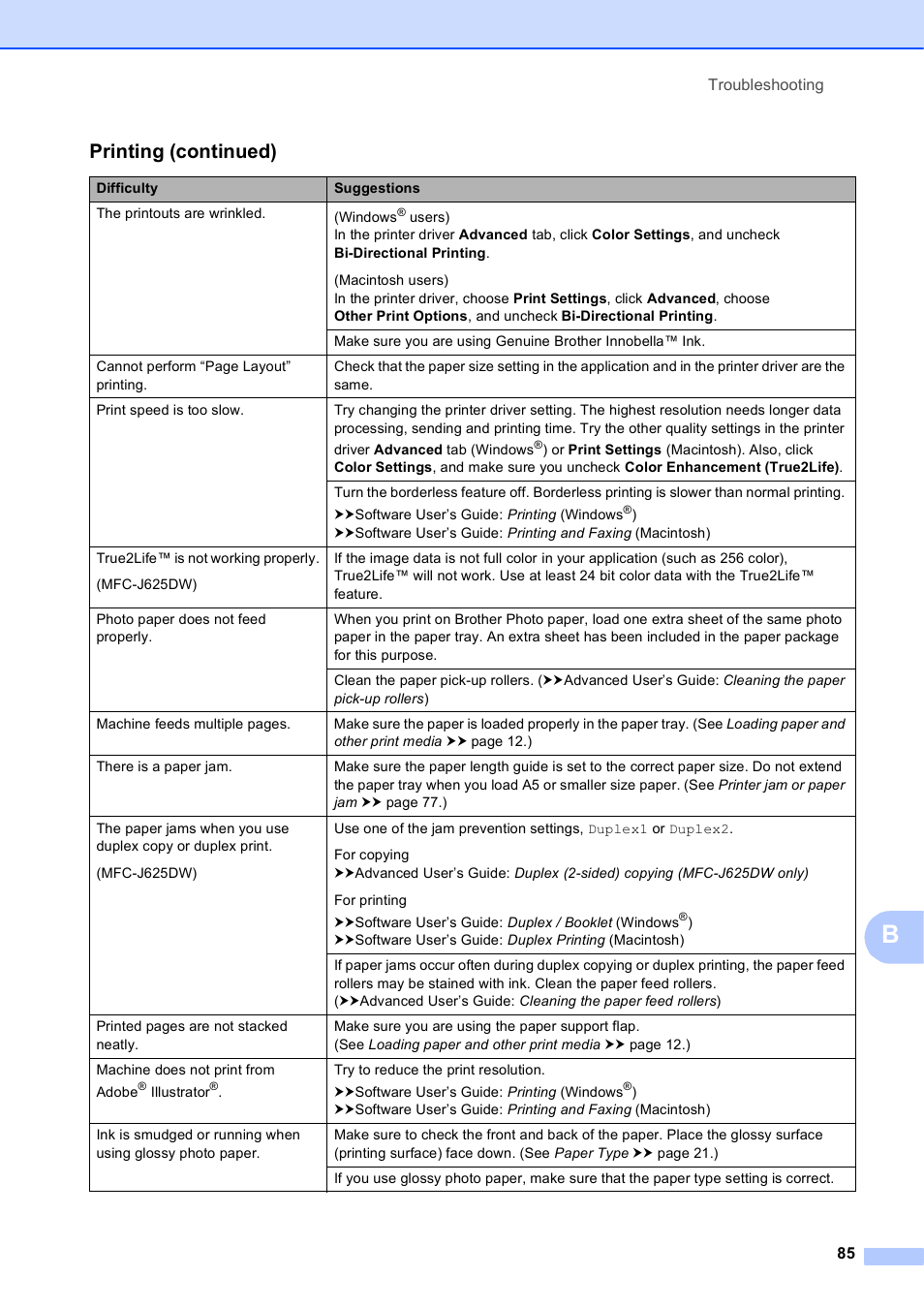 Printing (continued) | Brother Fax Machine/Multi-Function Center MFC-J280W User Manual | Page 99 / 150
