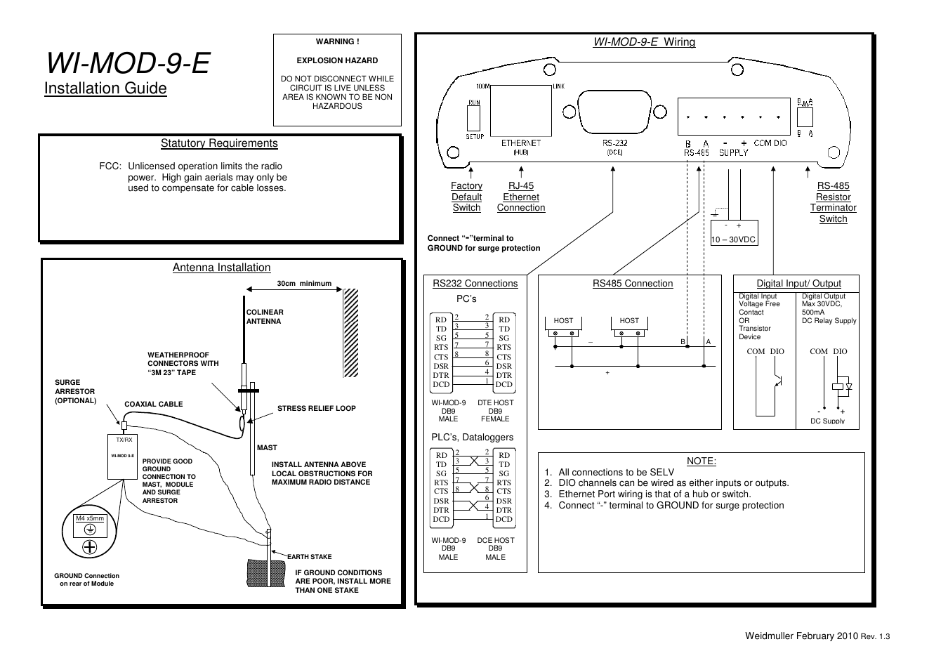 Weidmuller WI-MOD 9-E: Wireless Modem Ethernet 900MHz v1.3 User Manual | 1 page