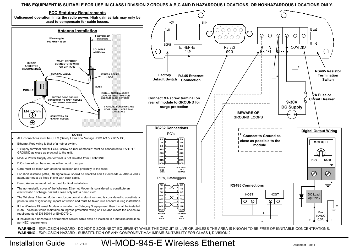 Weidmuller WI-MOD-945-E: 900Mhz Wireless Ethernet & Device Server v1.9 User Manual | 1 page
