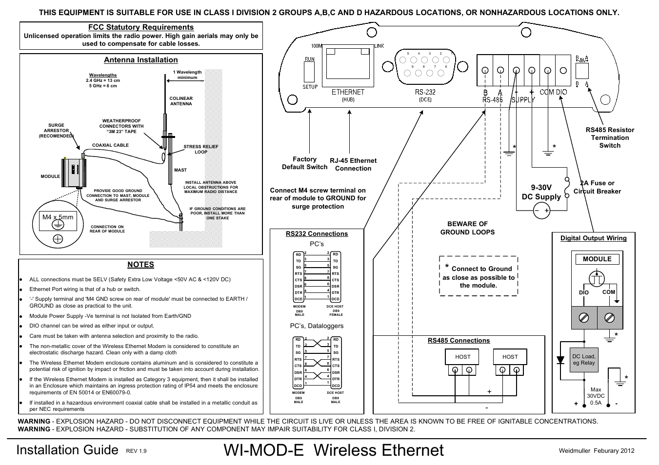 Weidmuller WI-MOD-E-A & -E-G: Wireless Ethernet & Device Server v1.9 User Manual | 1 page