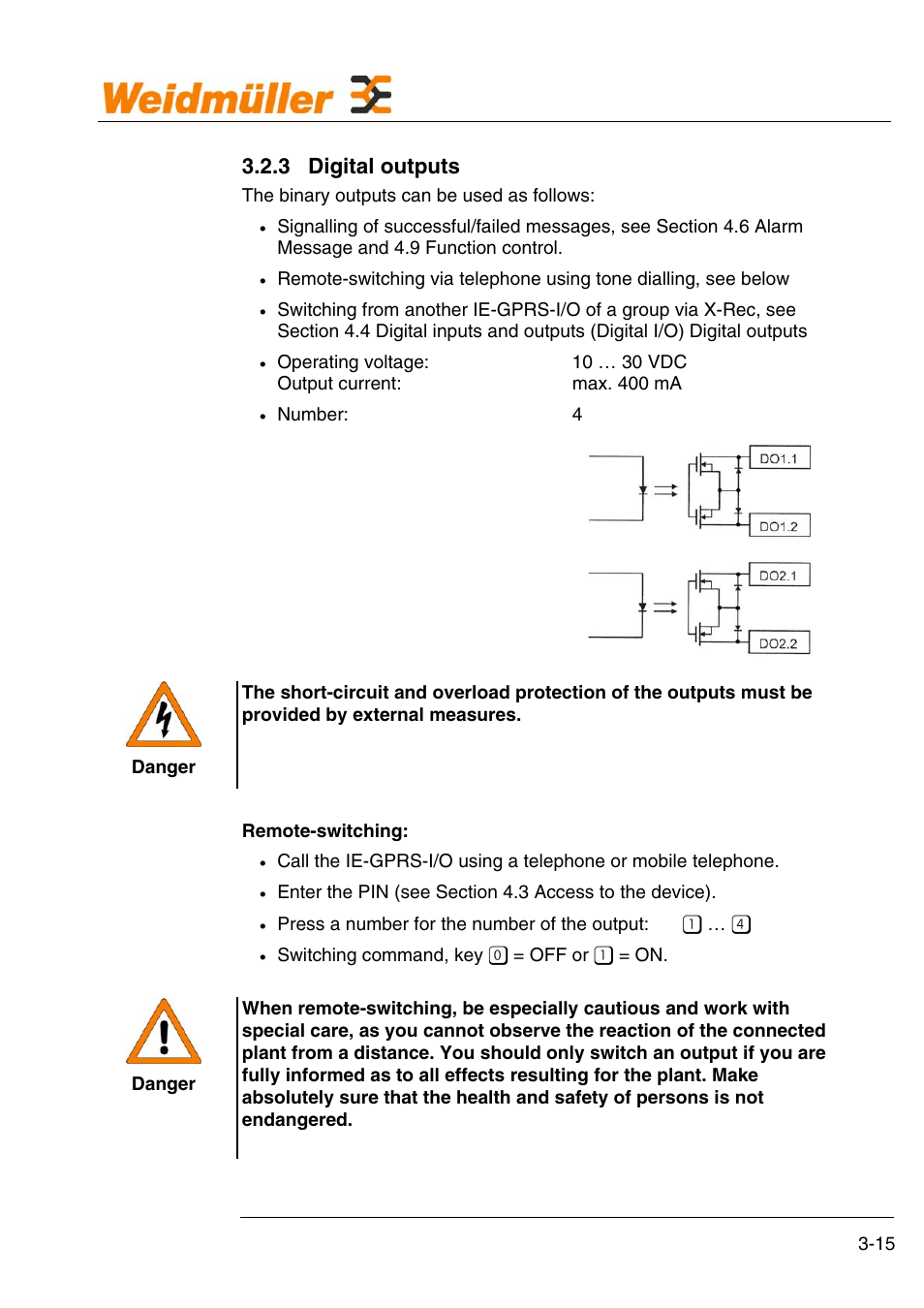 Description of functions, 3 digital outputs | Weidmuller GPRS Alarm Unit User Manual | Page 17 / 94