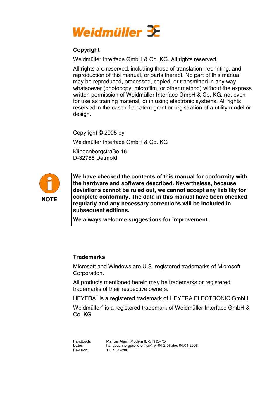 Weidmuller GPRS Alarm Unit User Manual | Page 2 / 94