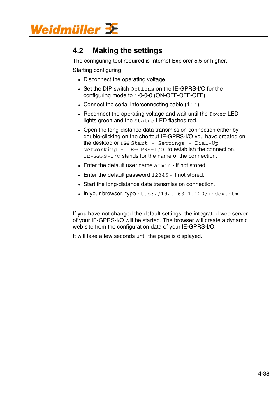 Configuration, 2 making the settings | Weidmuller GPRS Alarm Unit User Manual | Page 40 / 94