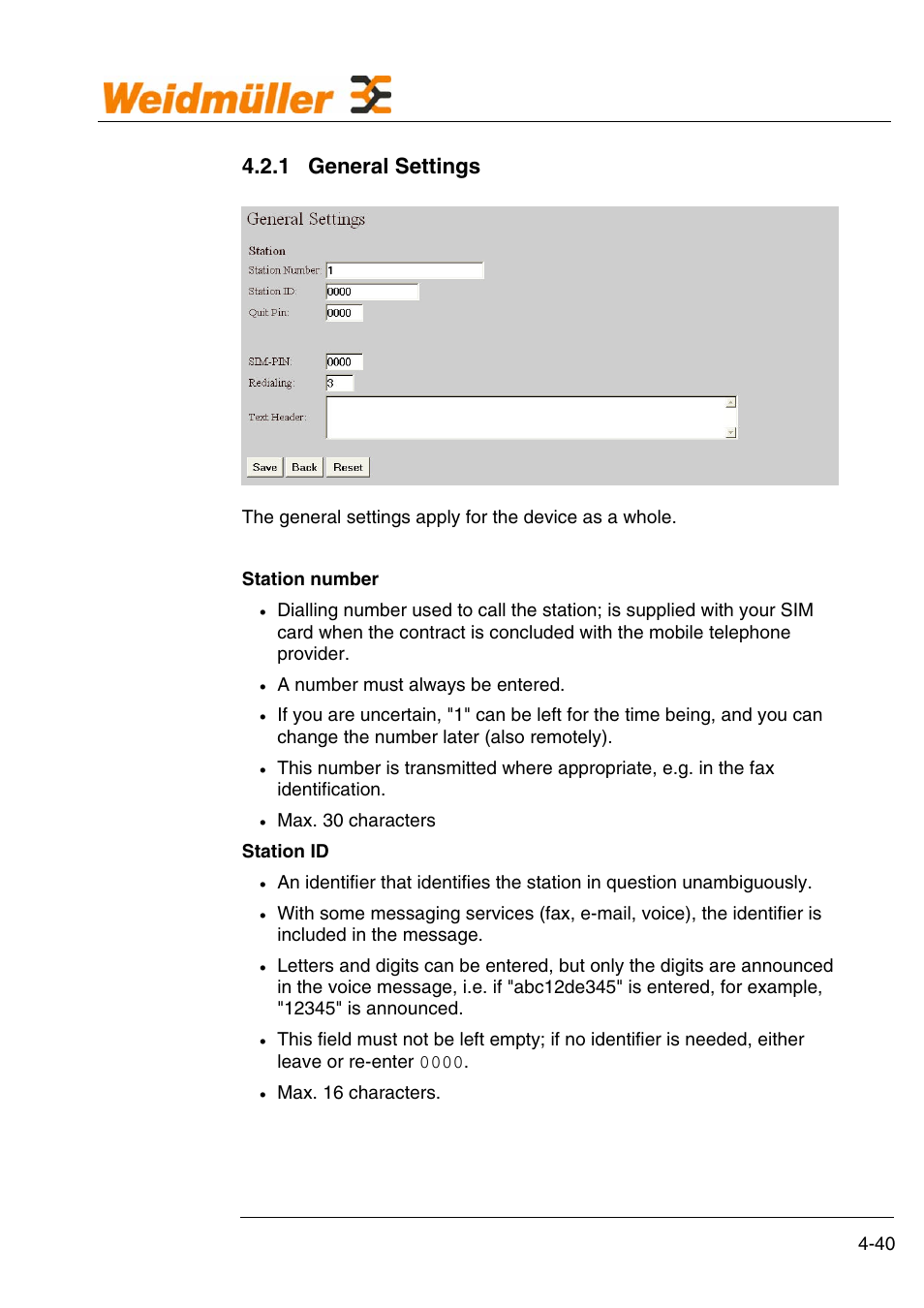 Configuration, 1 general settings | Weidmuller GPRS Alarm Unit User Manual | Page 42 / 94