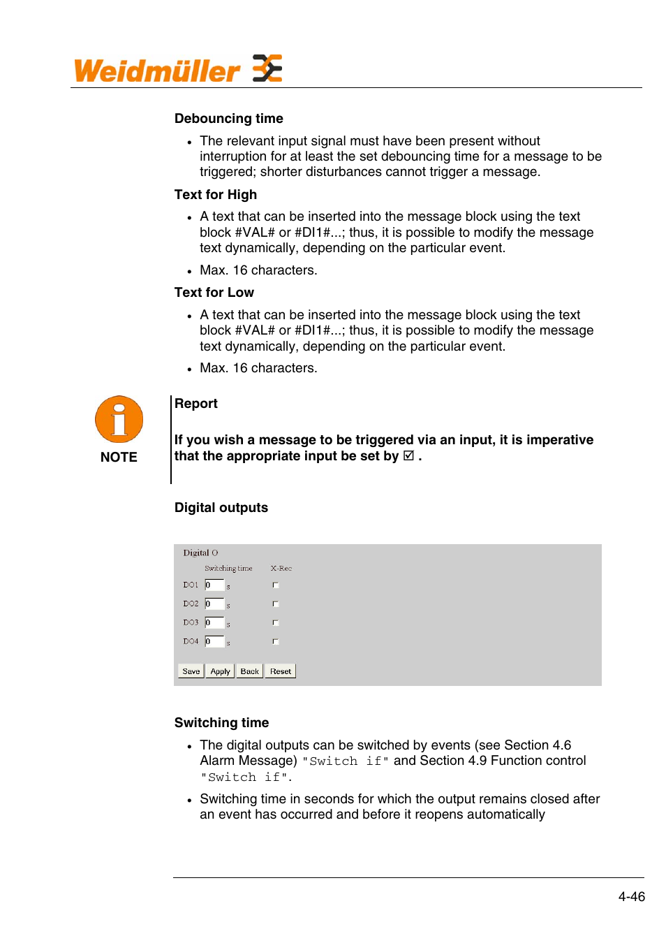 Digital outputs, Configuration | Weidmuller GPRS Alarm Unit User Manual | Page 48 / 94