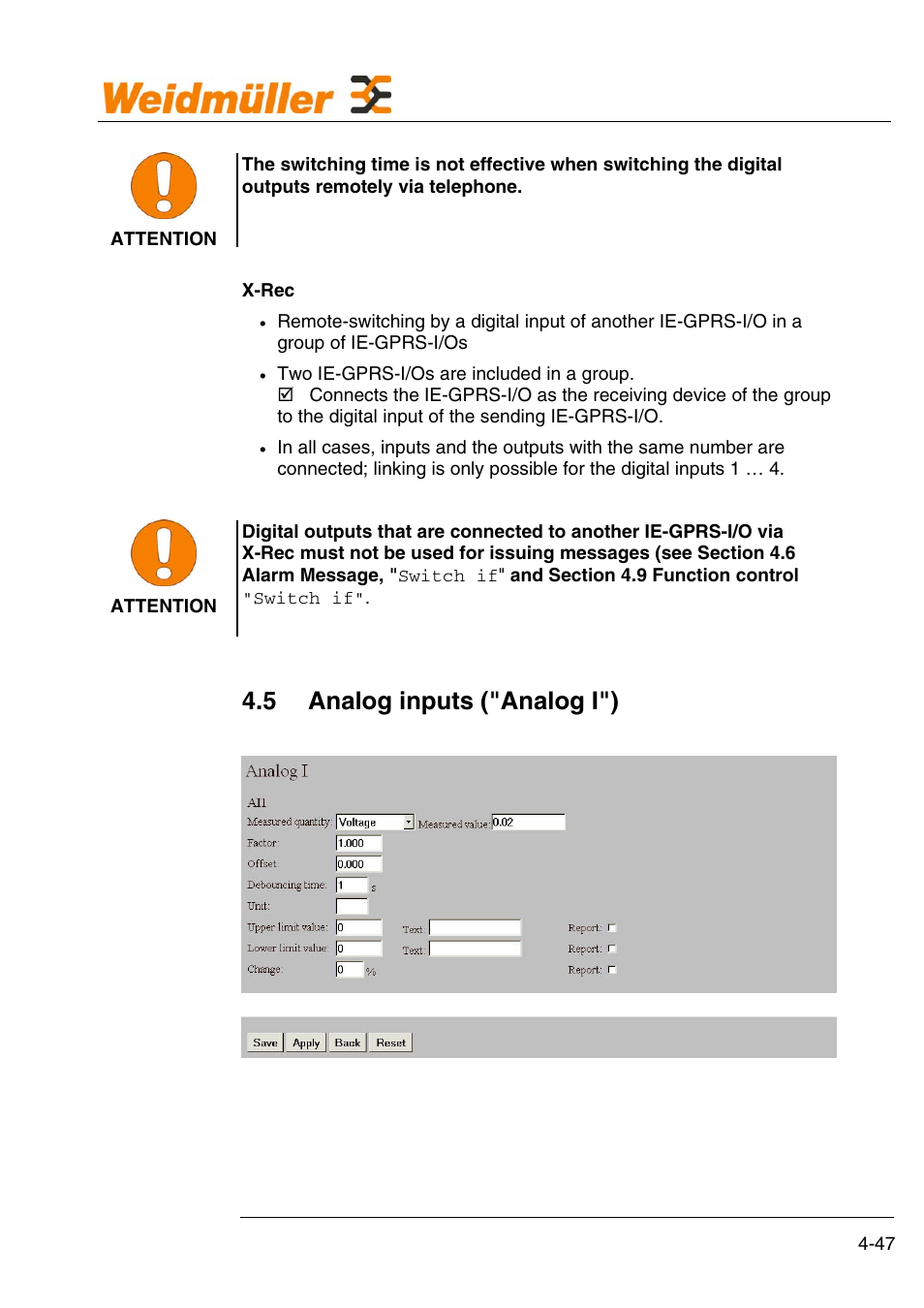 Configuration, 5 analog inputs ("analog i") | Weidmuller GPRS Alarm Unit User Manual | Page 49 / 94