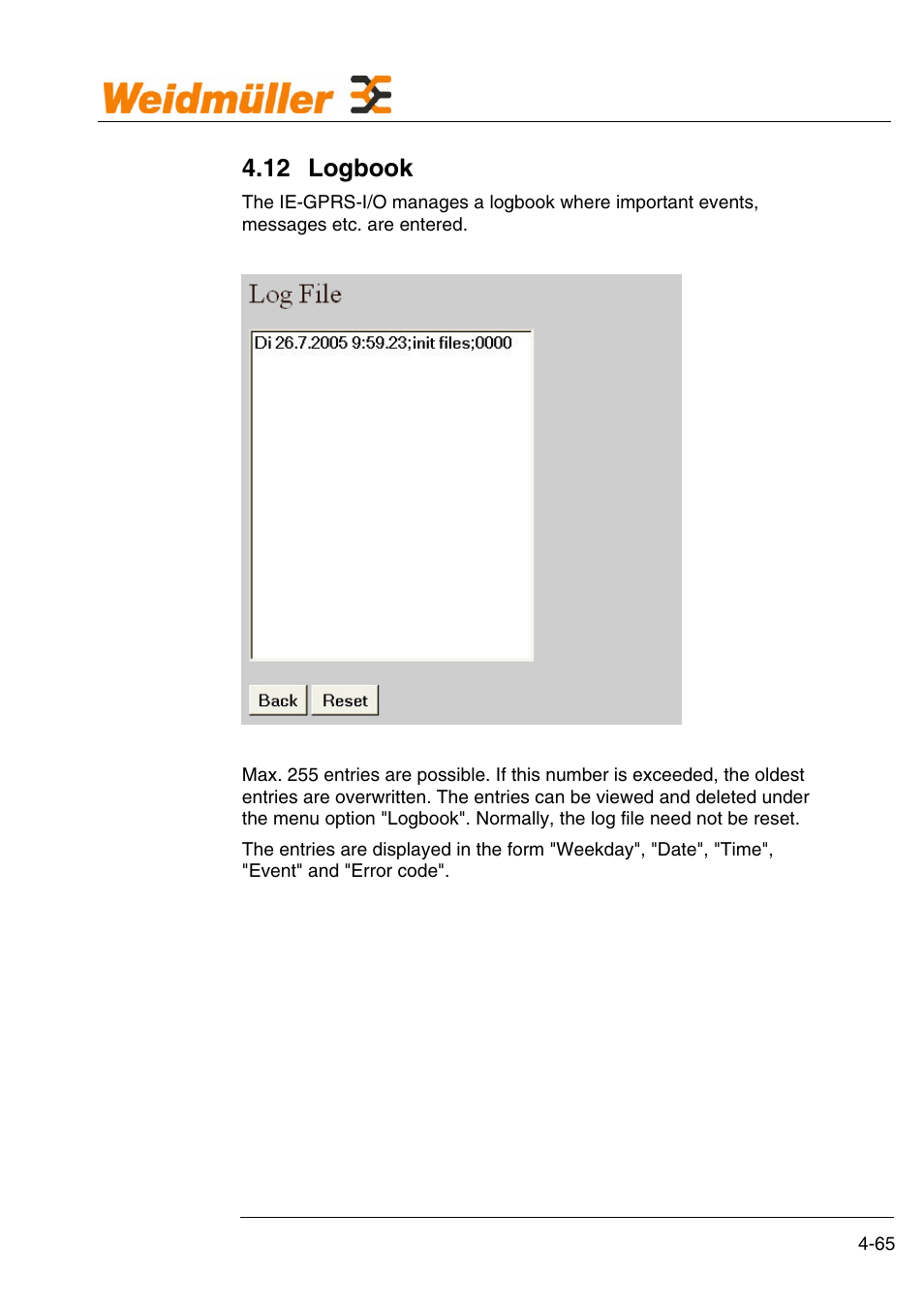 Configuration, 12 logbook | Weidmuller GPRS Alarm Unit User Manual | Page 67 / 94