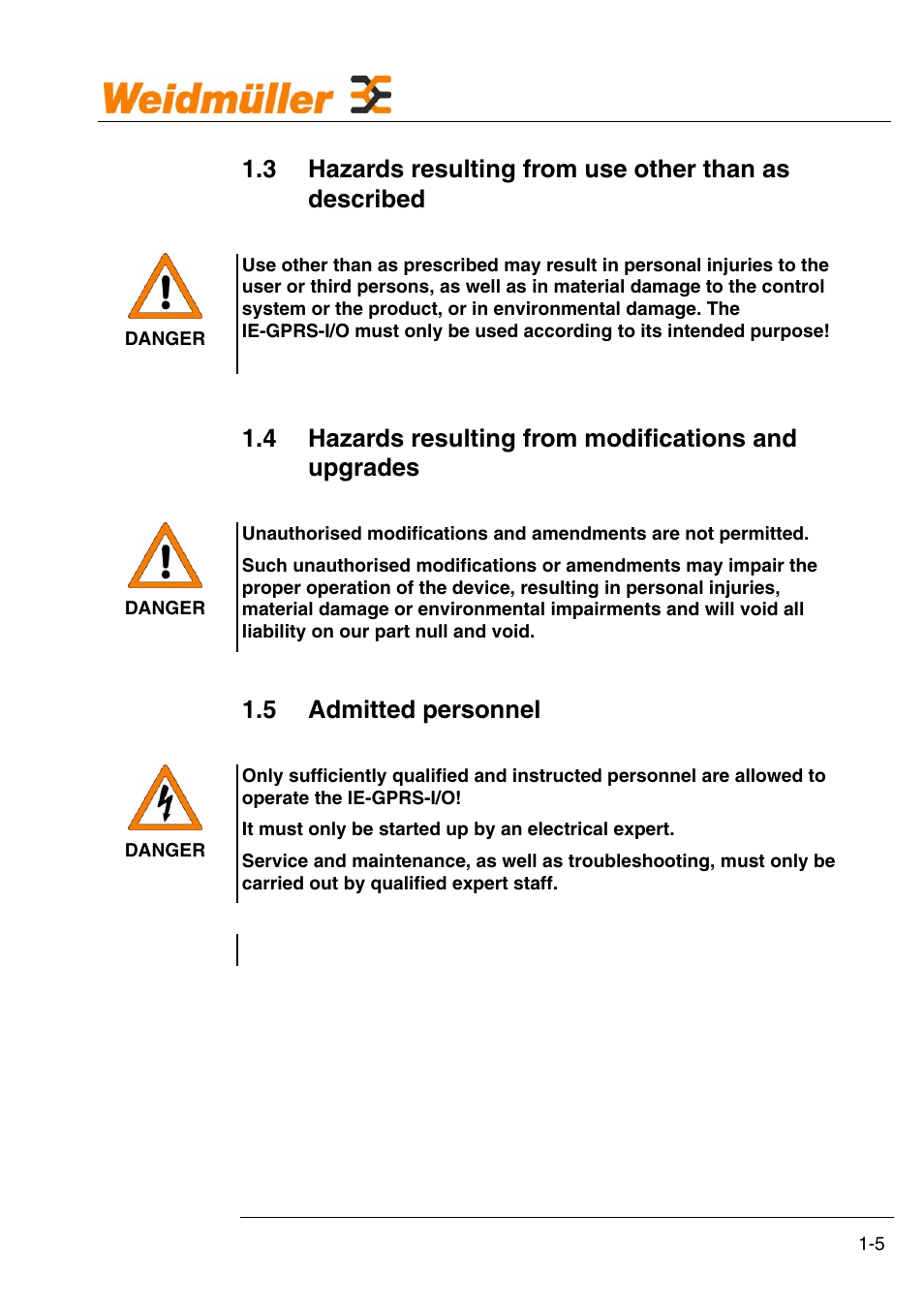 5 admitted personnel | Weidmuller GPRS Alarm Unit User Manual | Page 7 / 94