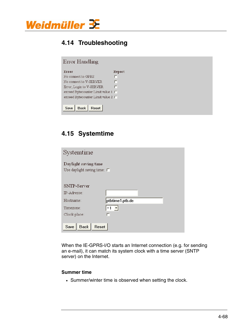 Configuration, 14 troubleshooting, 15 systemtime | Weidmuller GPRS Alarm Unit User Manual | Page 70 / 94