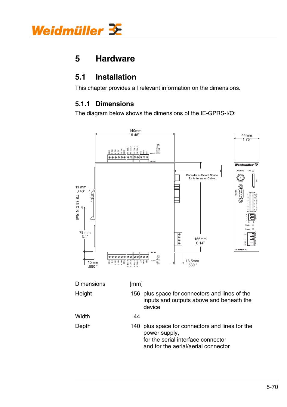 5 hardware, 5hardware, 1 installation | Weidmuller GPRS Alarm Unit User Manual | Page 72 / 94