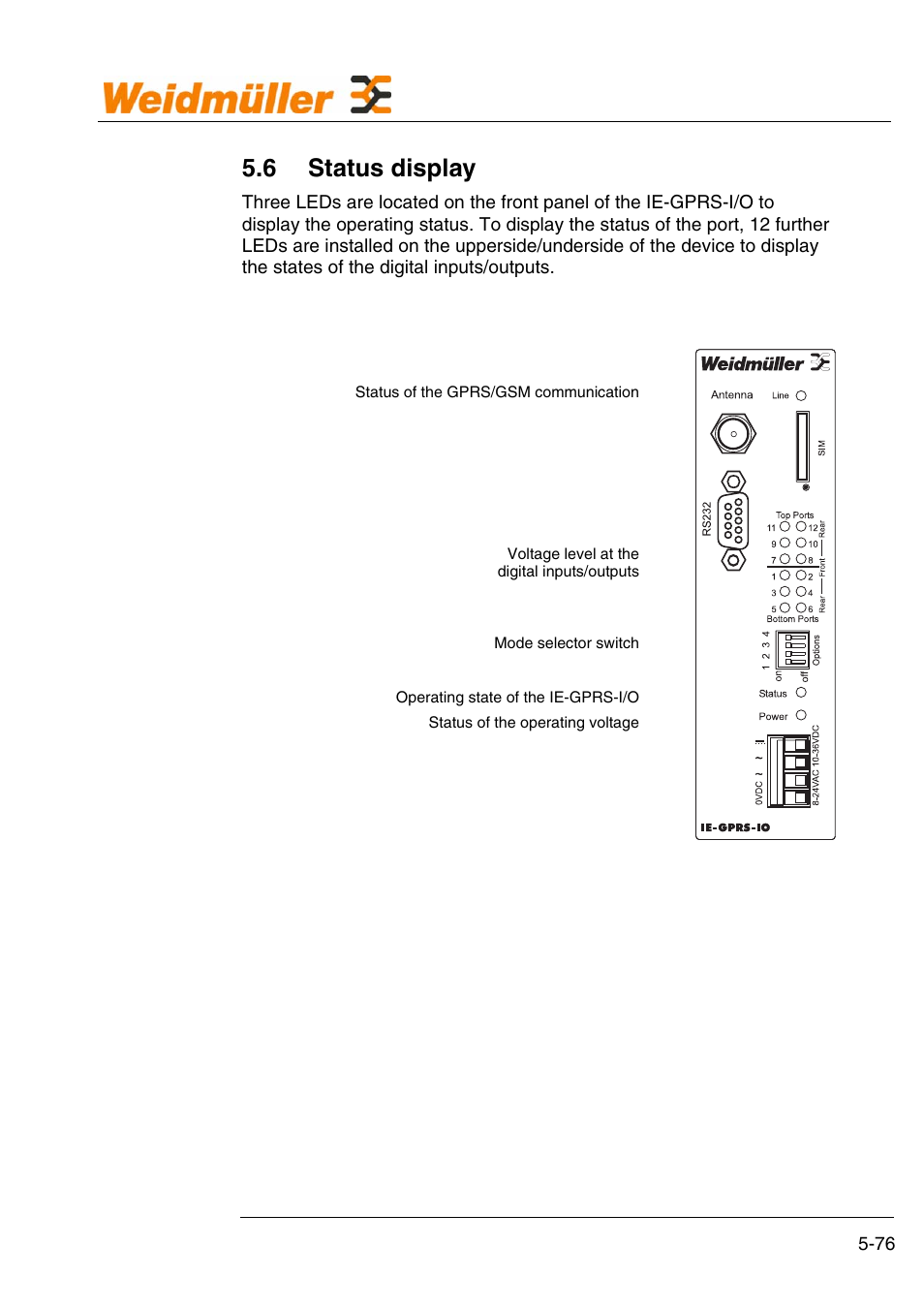 6 status display, Hardware | Weidmuller GPRS Alarm Unit User Manual | Page 78 / 94