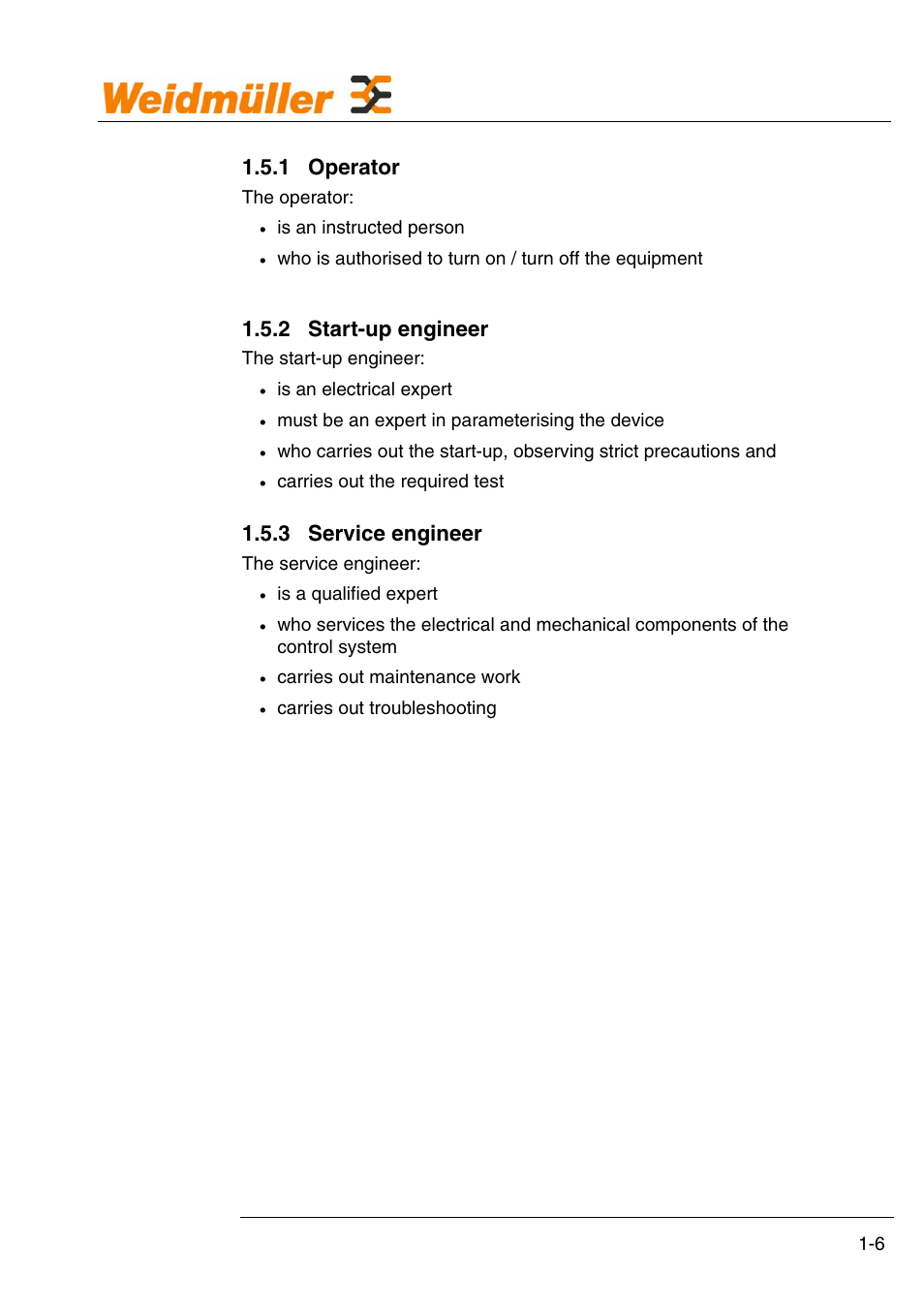 1 operator, 2 start-up engineer, 3 service engineer | Weidmuller GPRS Alarm Unit User Manual | Page 8 / 94