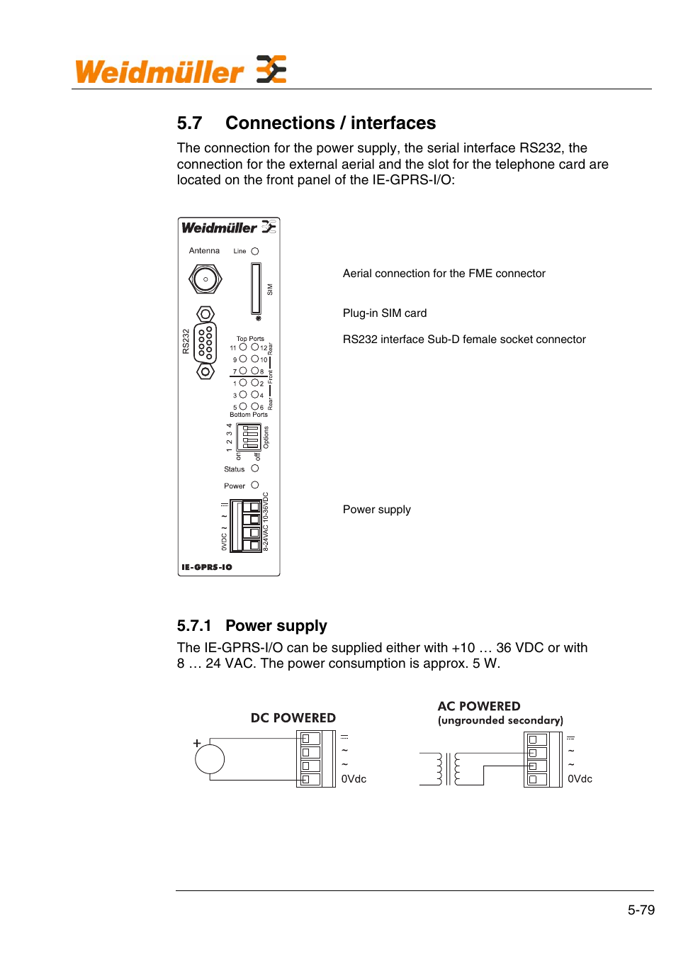 7 connections / interfaces, Hardware, 1 power supply | Weidmuller GPRS Alarm Unit User Manual | Page 81 / 94
