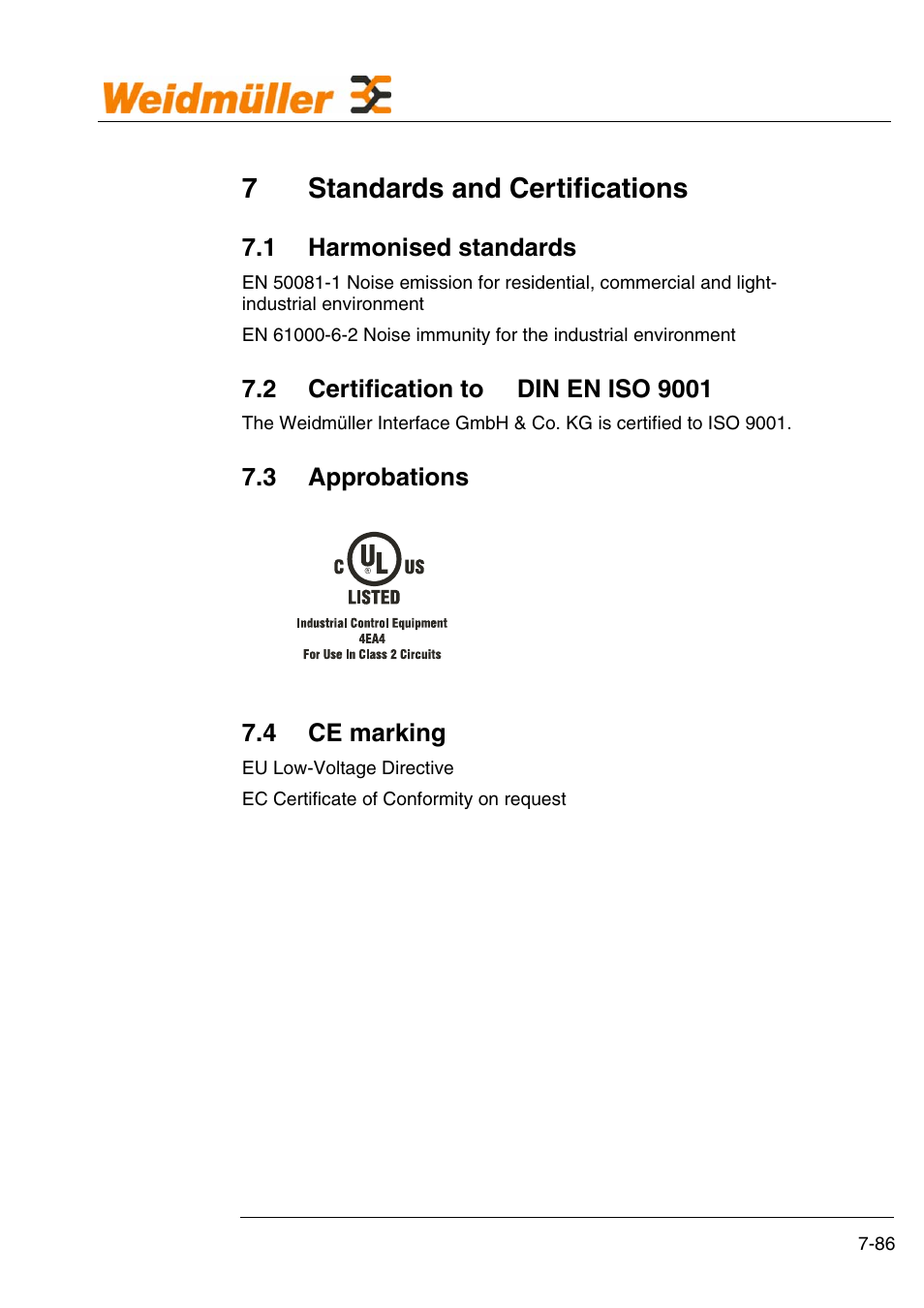 7 standards and certifications, 7standards and certifications | Weidmuller GPRS Alarm Unit User Manual | Page 88 / 94